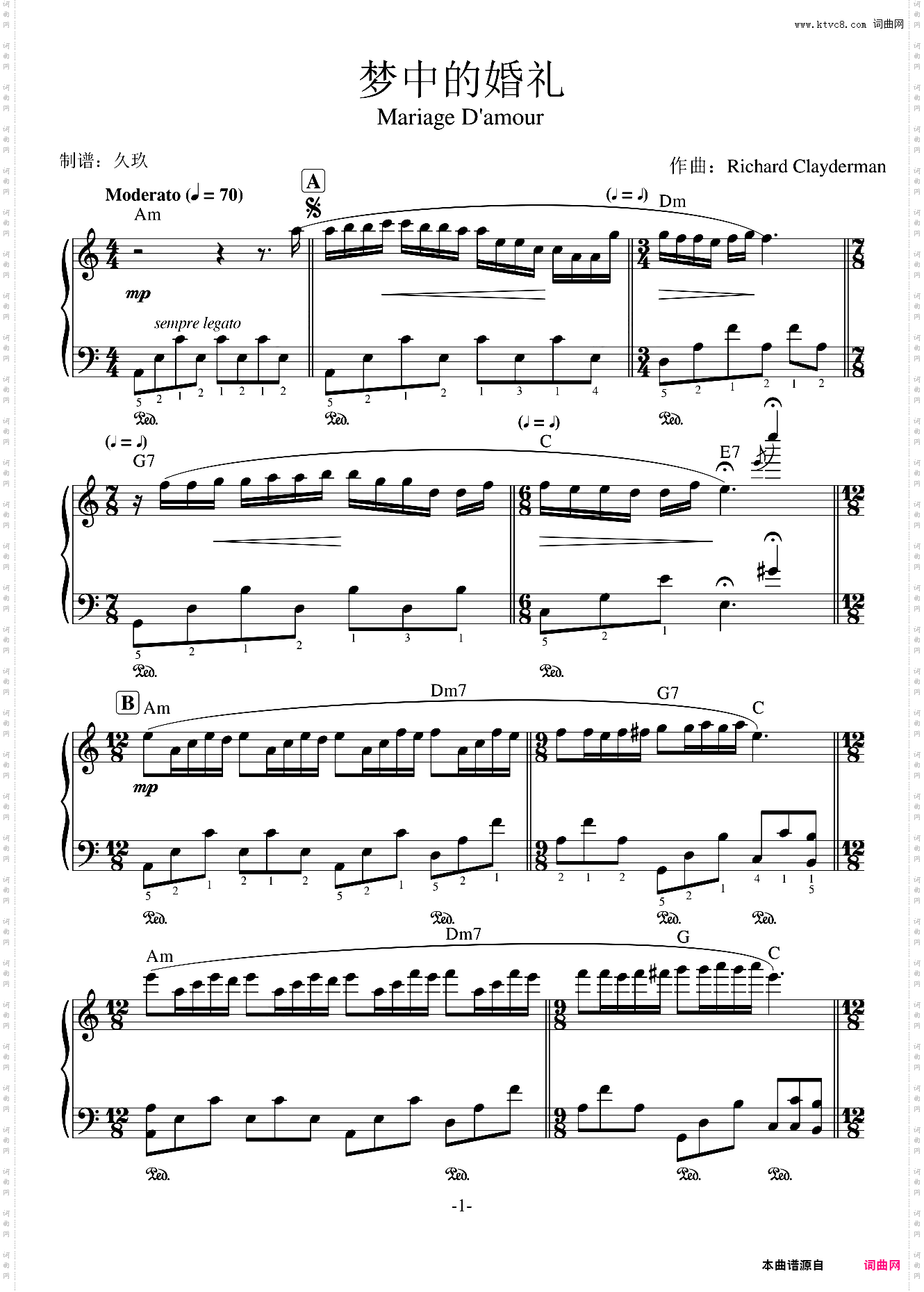 梦中的婚礼C调版理查德·克莱德曼 Richard Clayderman Mariage D'amour 理查德克莱德曼