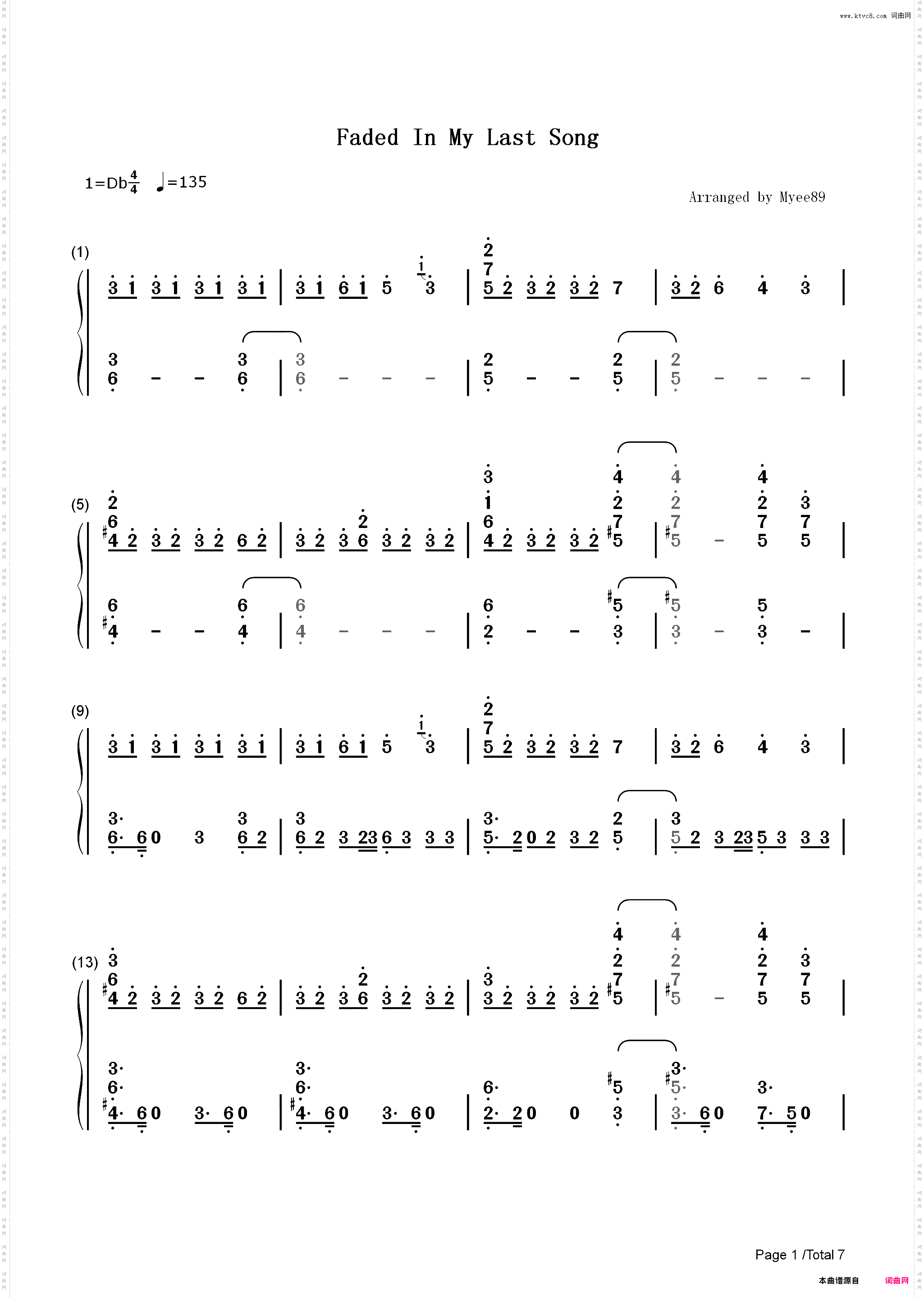 Faded In My Last Song_简谱版