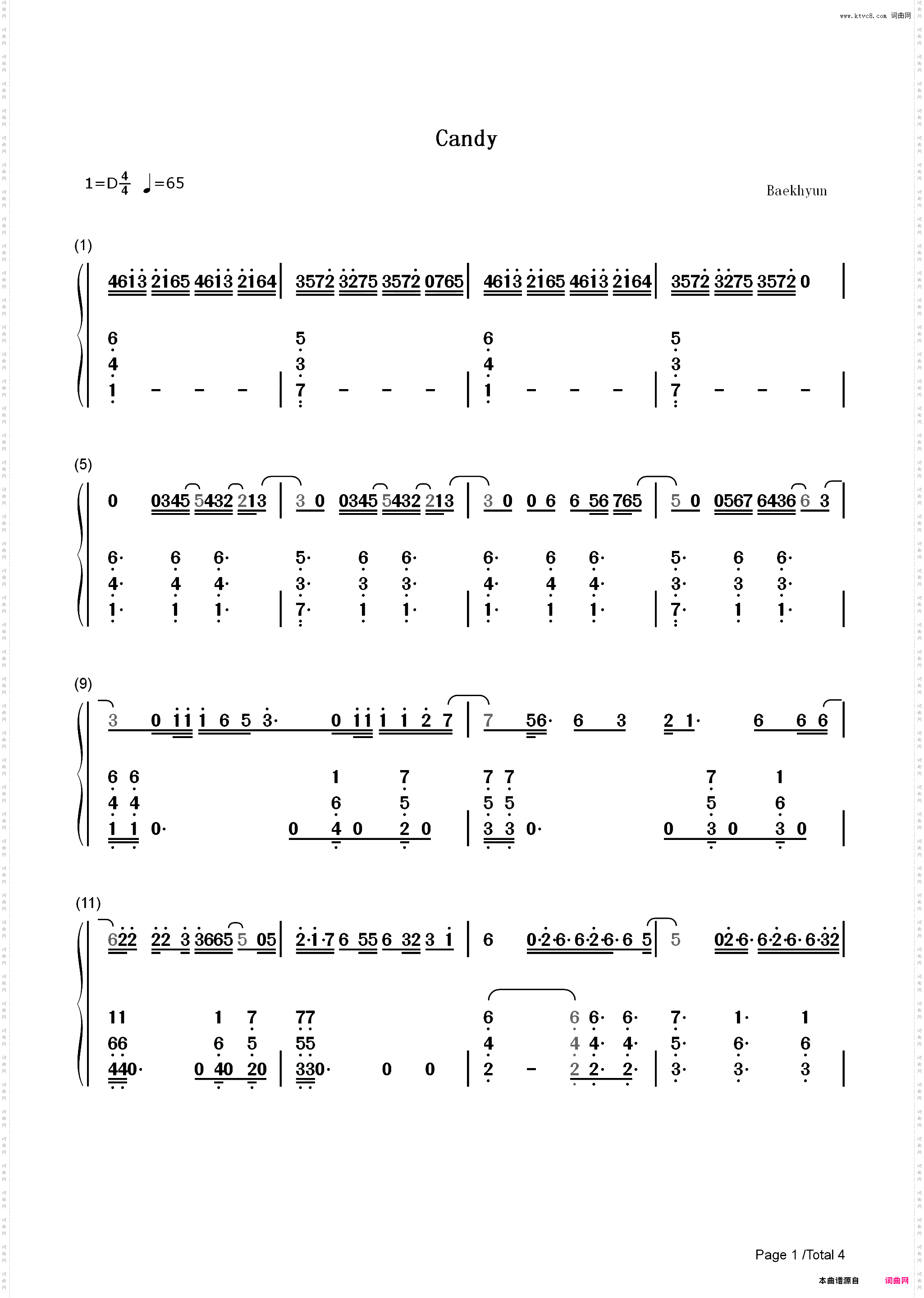Candy-边伯贤_简谱版