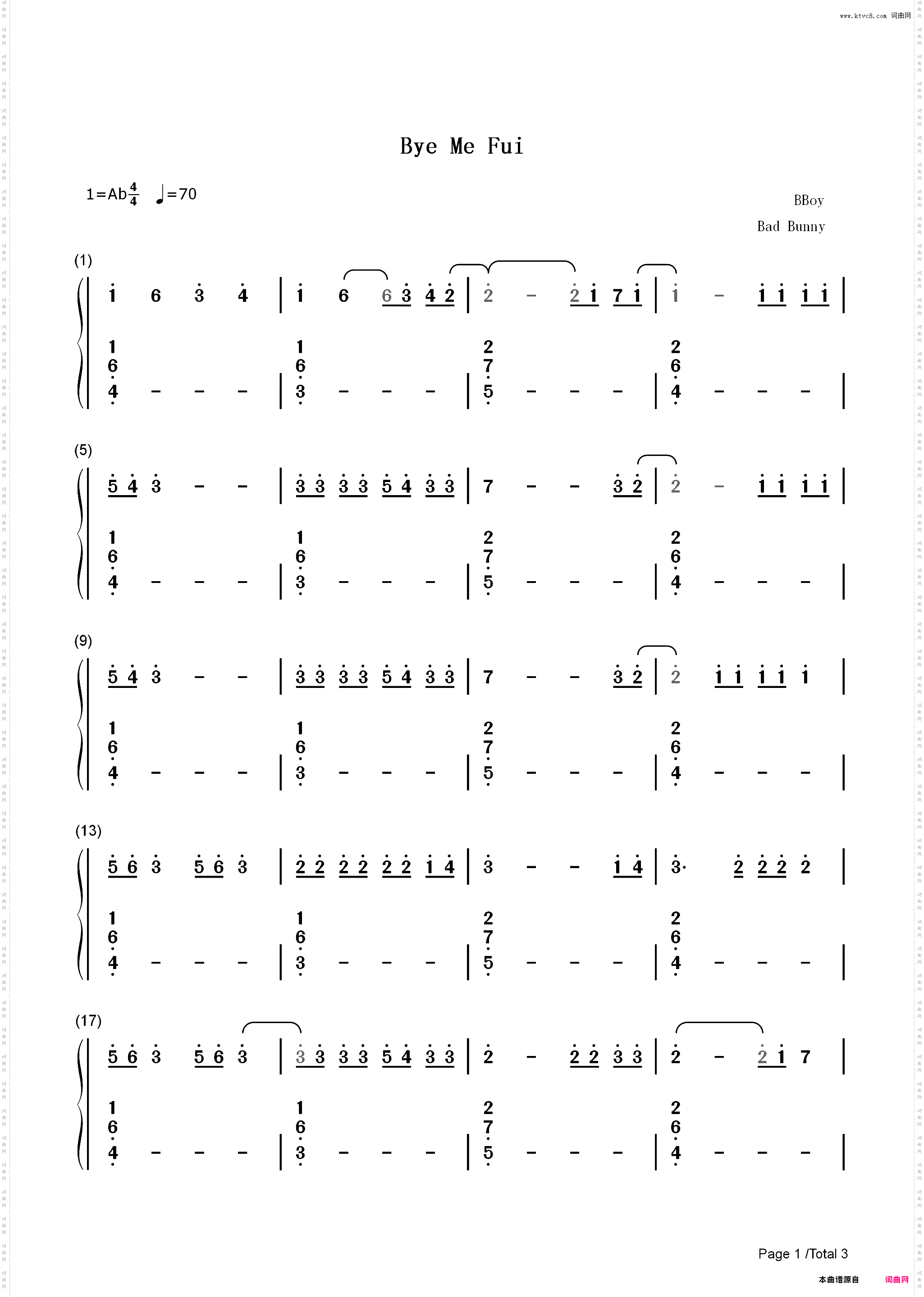 Bye Me Fui-Bad Bunny_简谱版