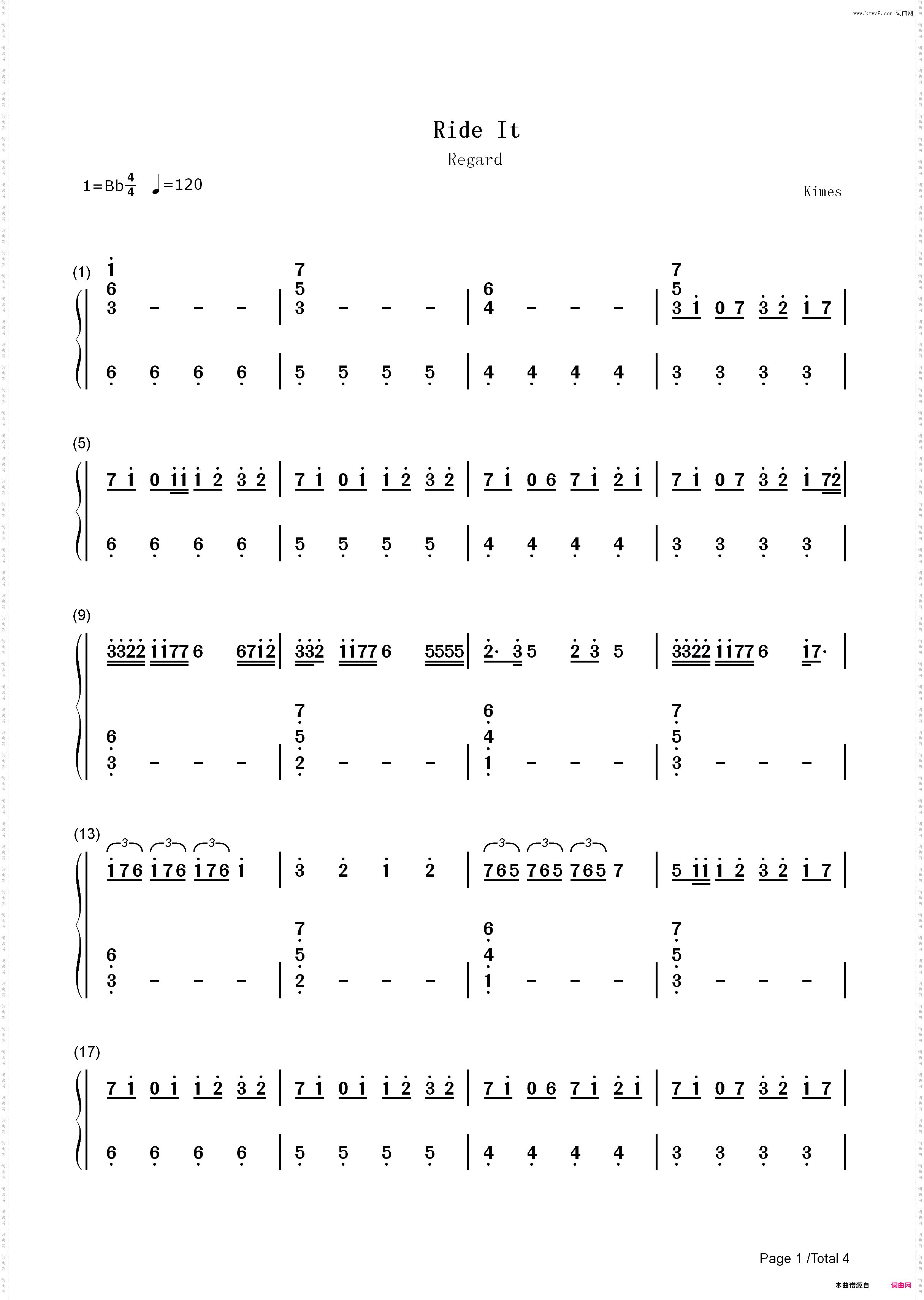 Ride It-Regard-节奏感太强-抖音爆火_简谱版