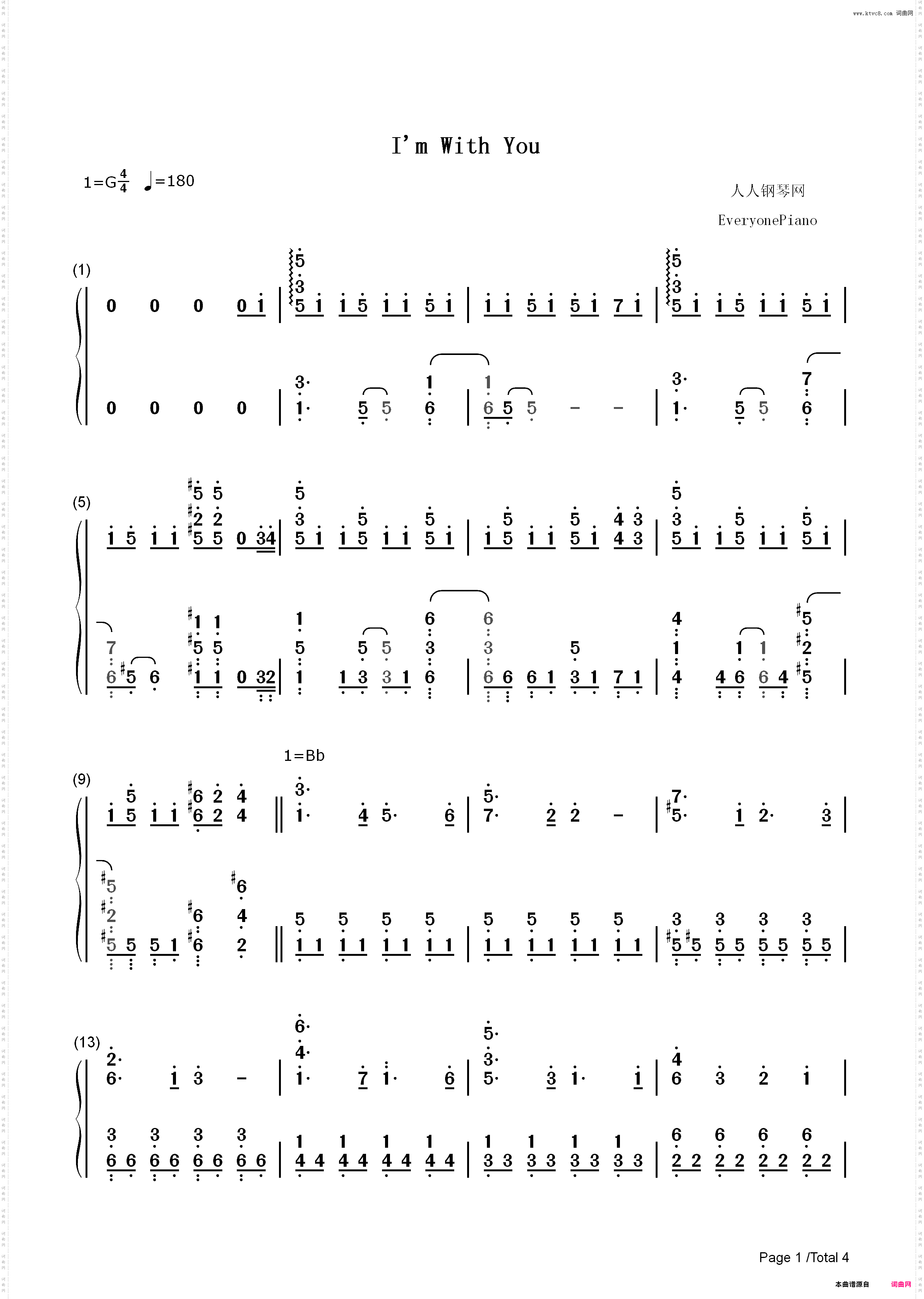 Im With You-为了女儿我说不定连魔王都能干掉OP_简谱版