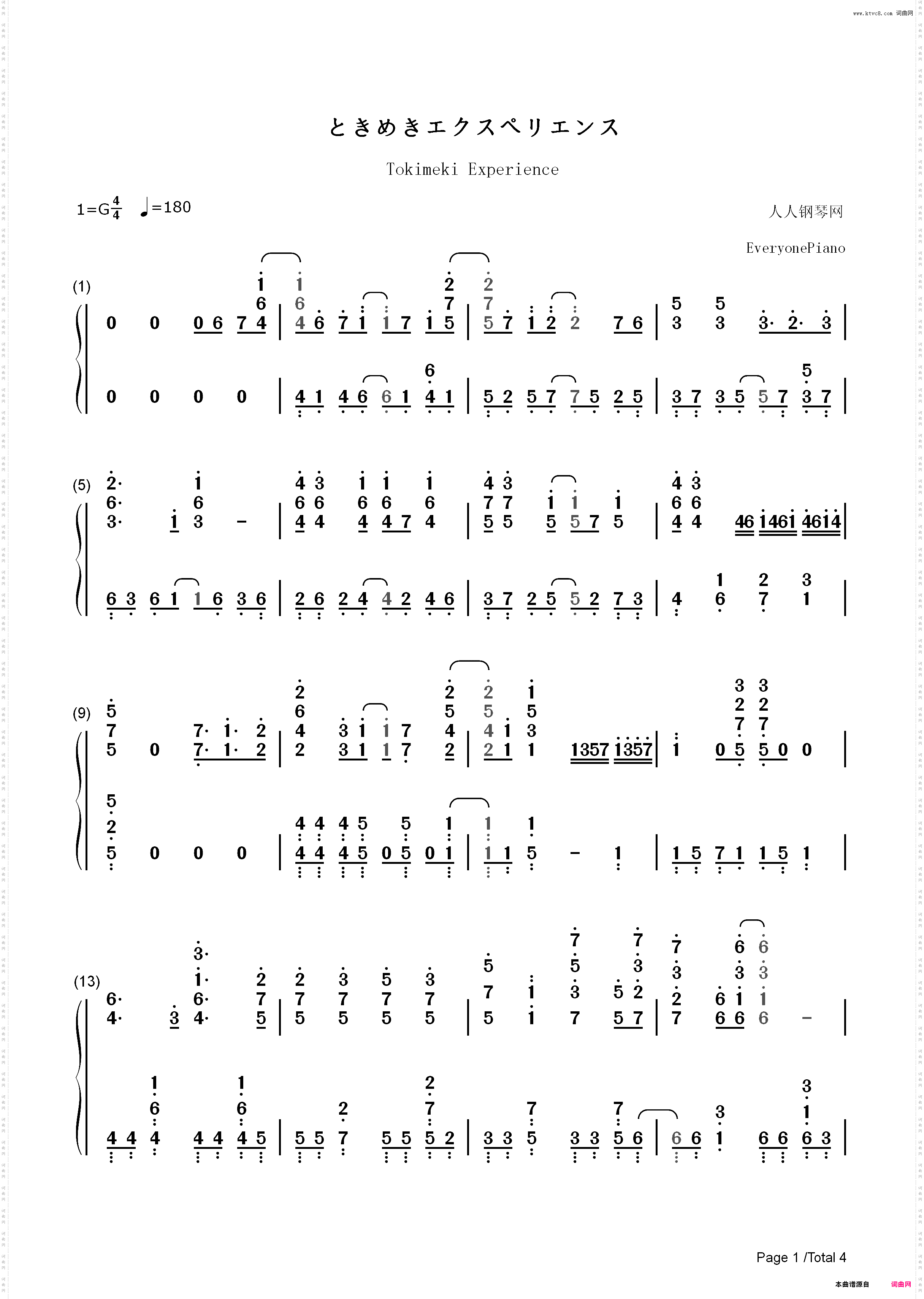 ときめきエクスペリエンス-BanG Dream OP_简谱版