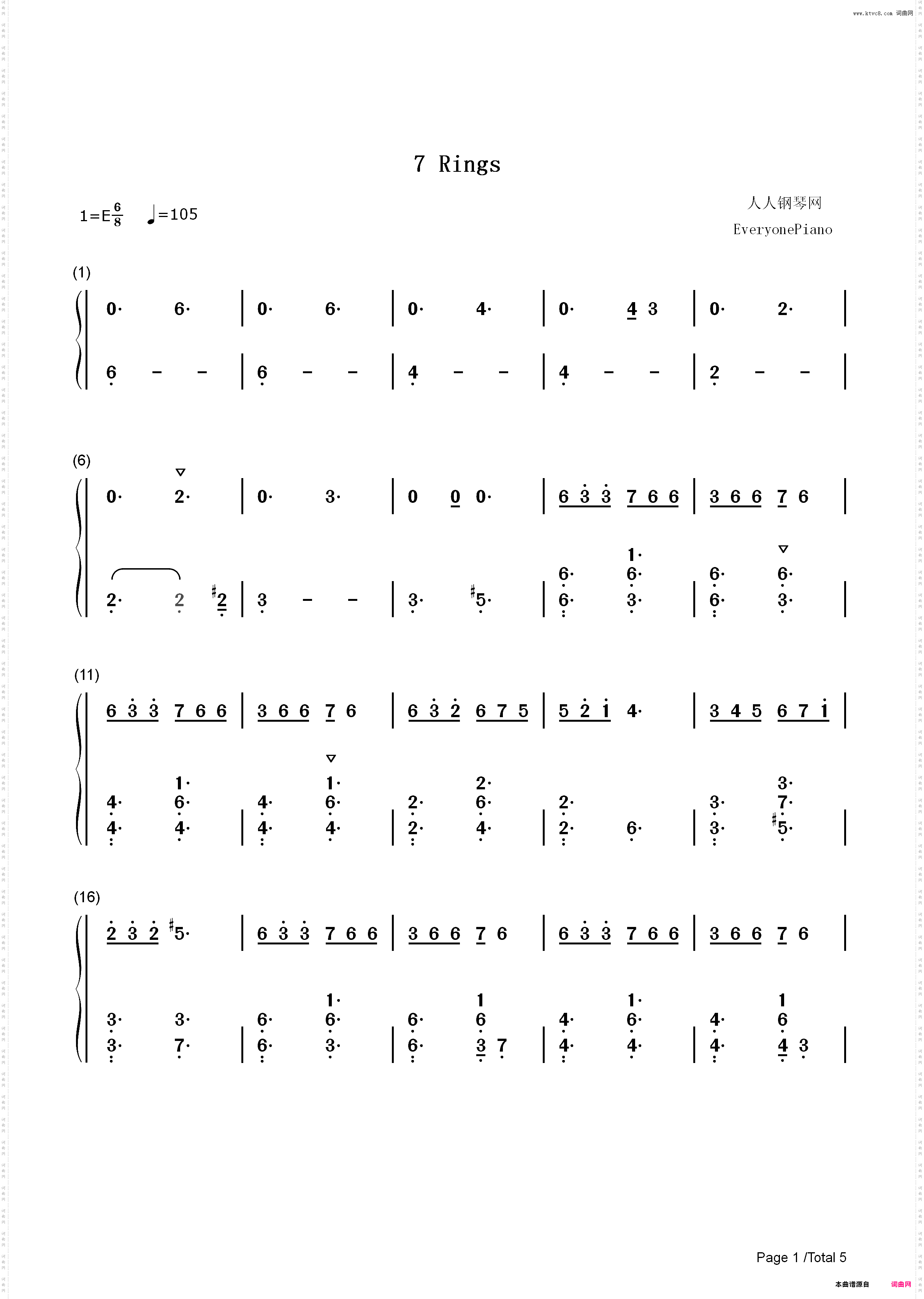 7 Rings-Ariana Grande_简谱版