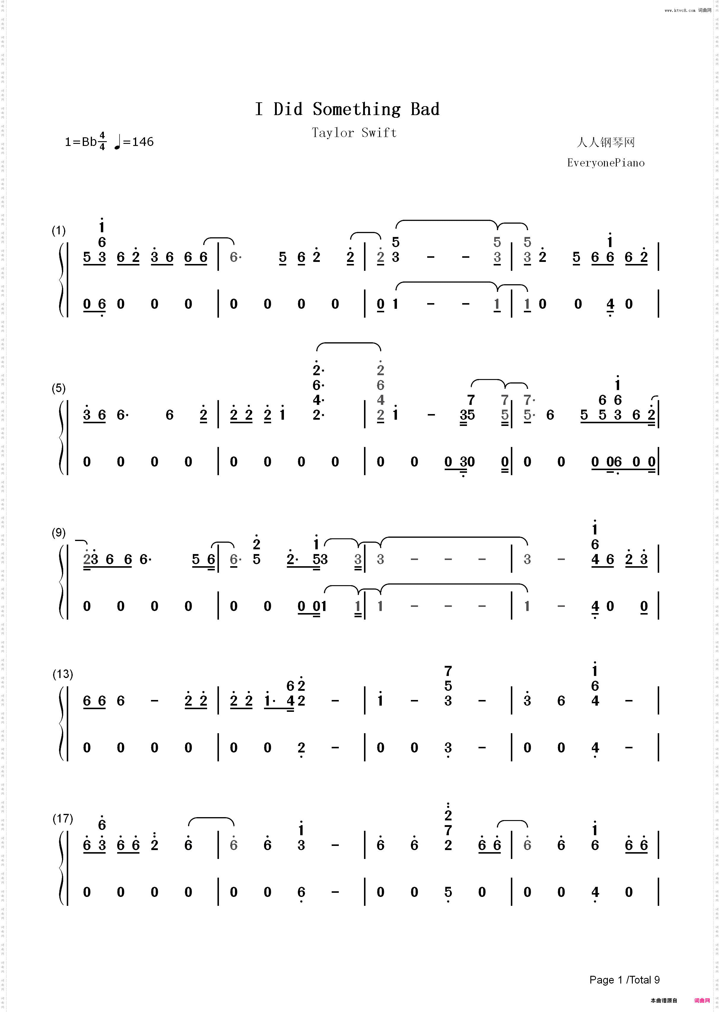 I Did Something Bad-Taylor Swift_简谱版