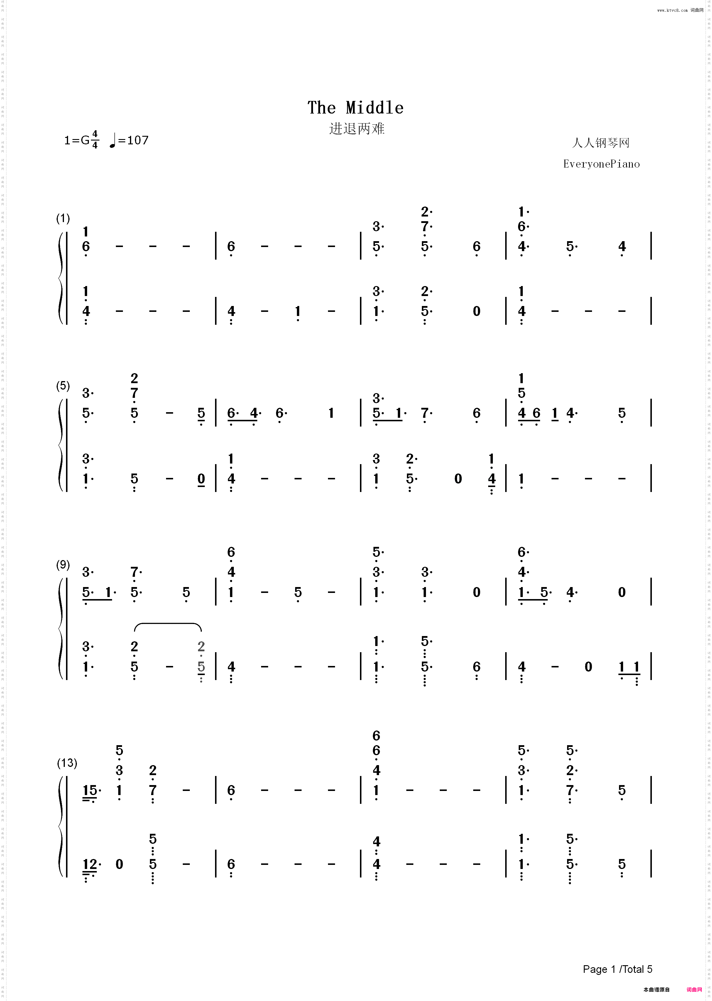 The Middle-Zedd和Maren Morris和Grey_简谱版