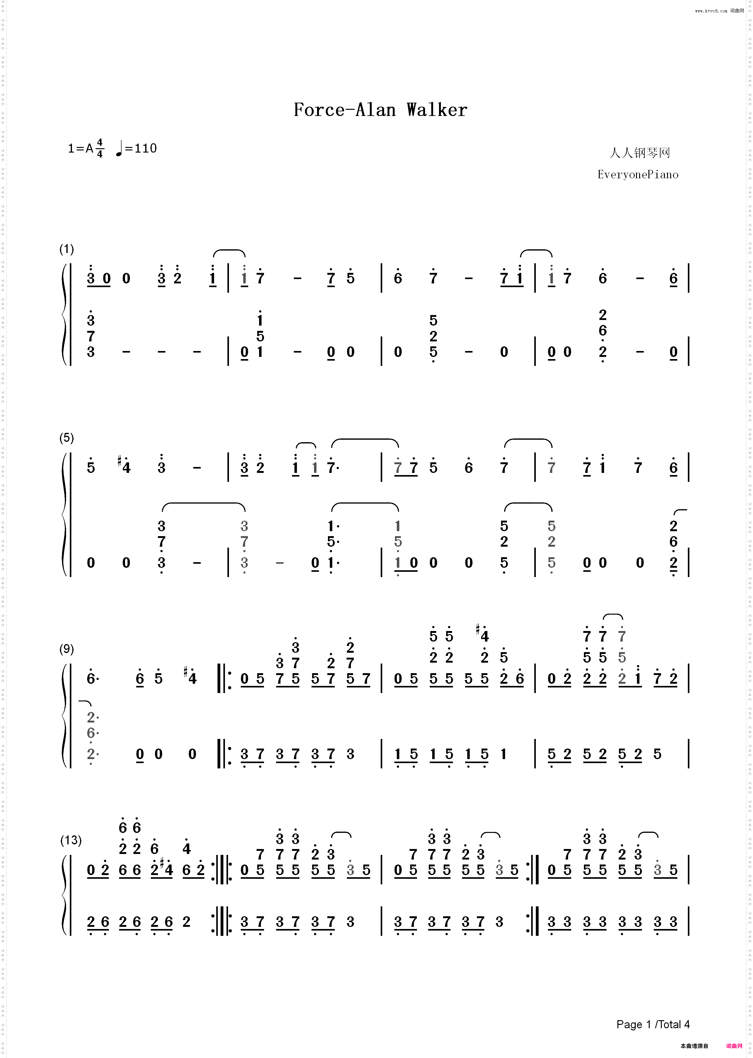 Force-Alan Walker_简谱版