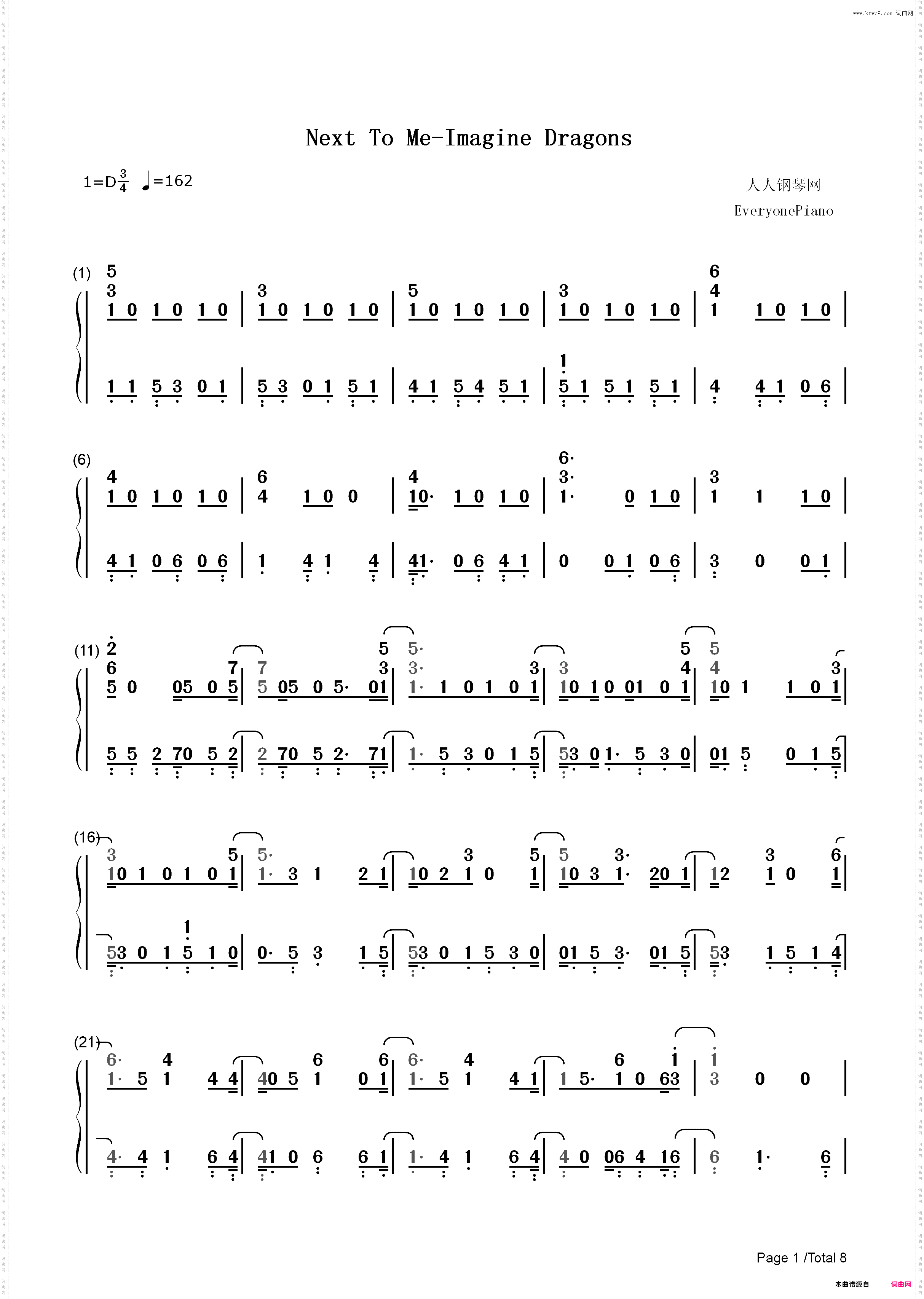 Next to Me-Imagine Dragons_简谱版