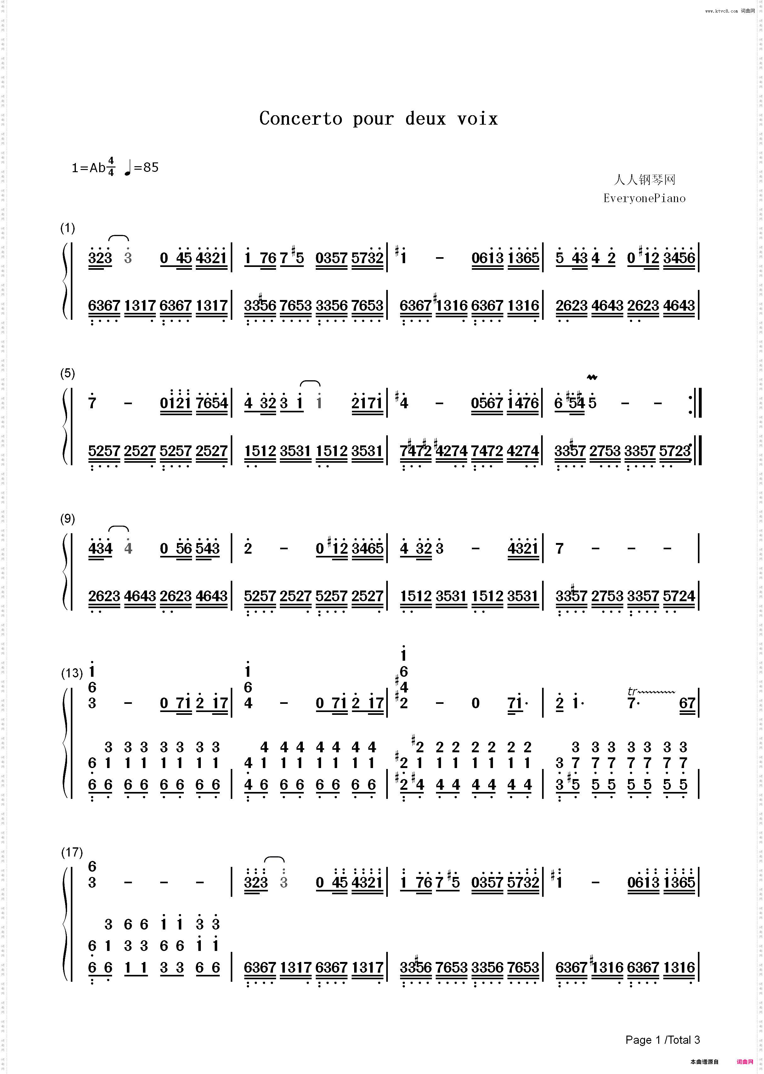 Concerto pour deux voix-双童声协奏曲-放牛班的春天插曲_简谱版