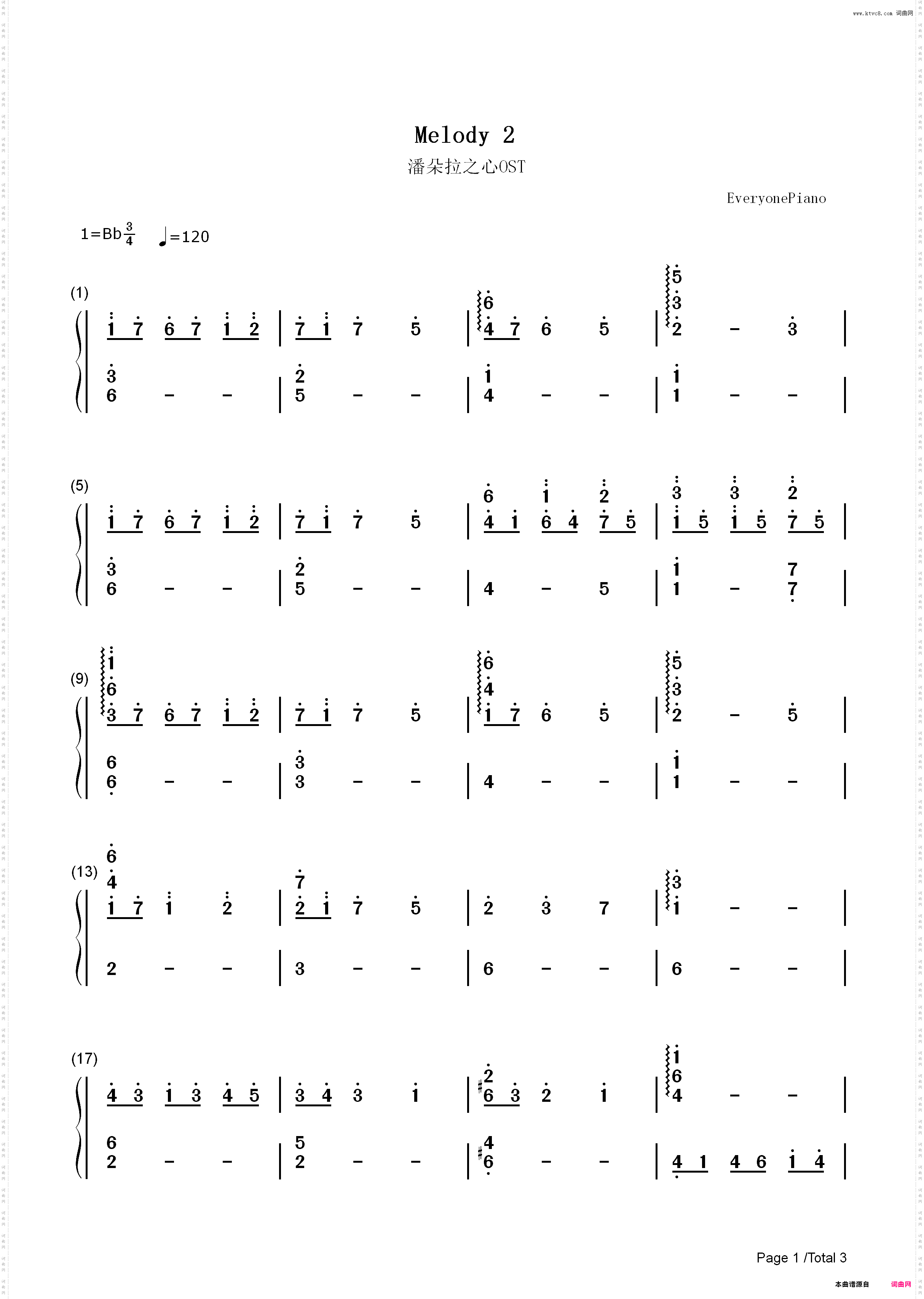 Melody 2-潘朵拉之心OST_简谱版