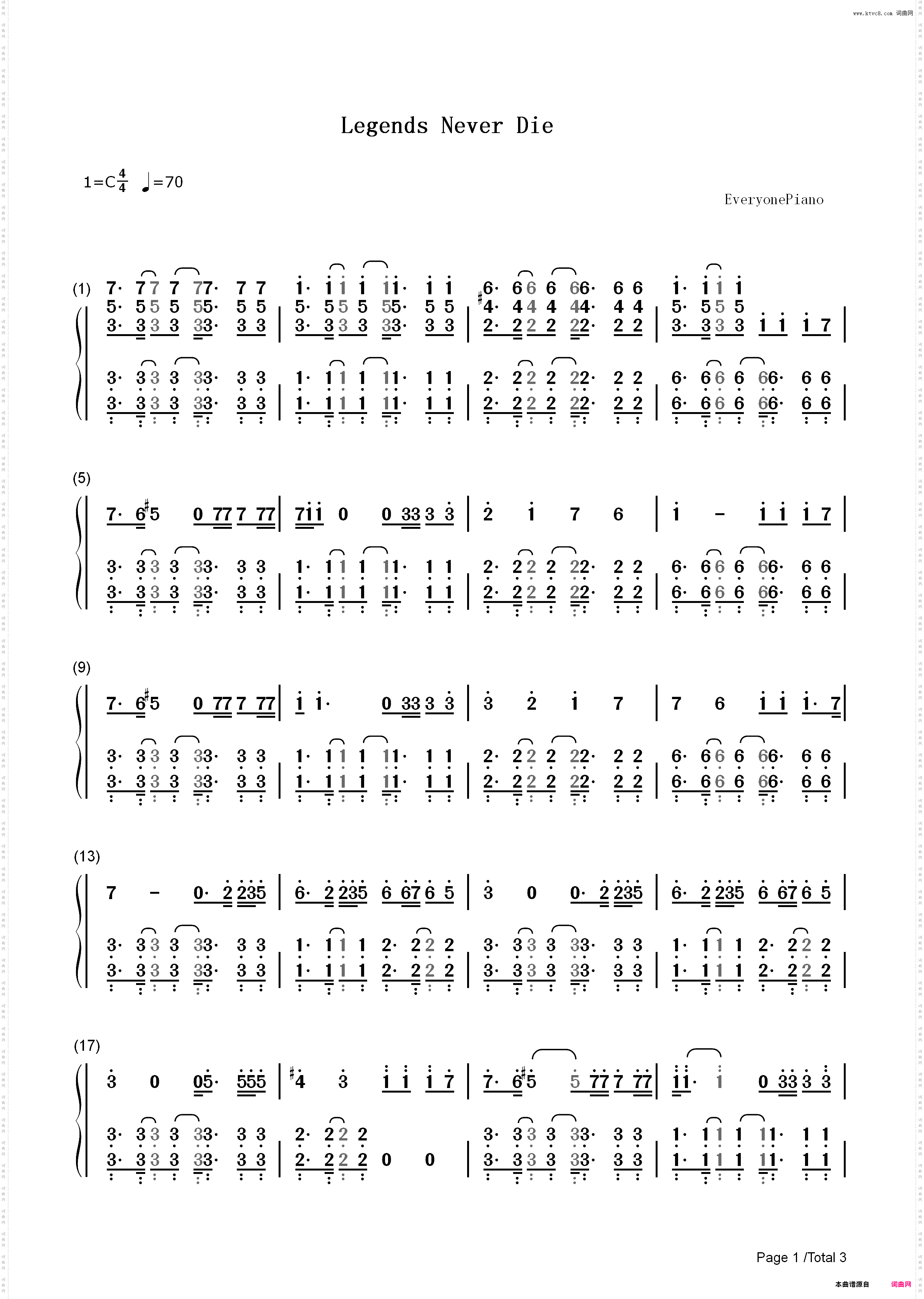 Legends Never Die_英雄联盟全球总决赛主题曲简谱版