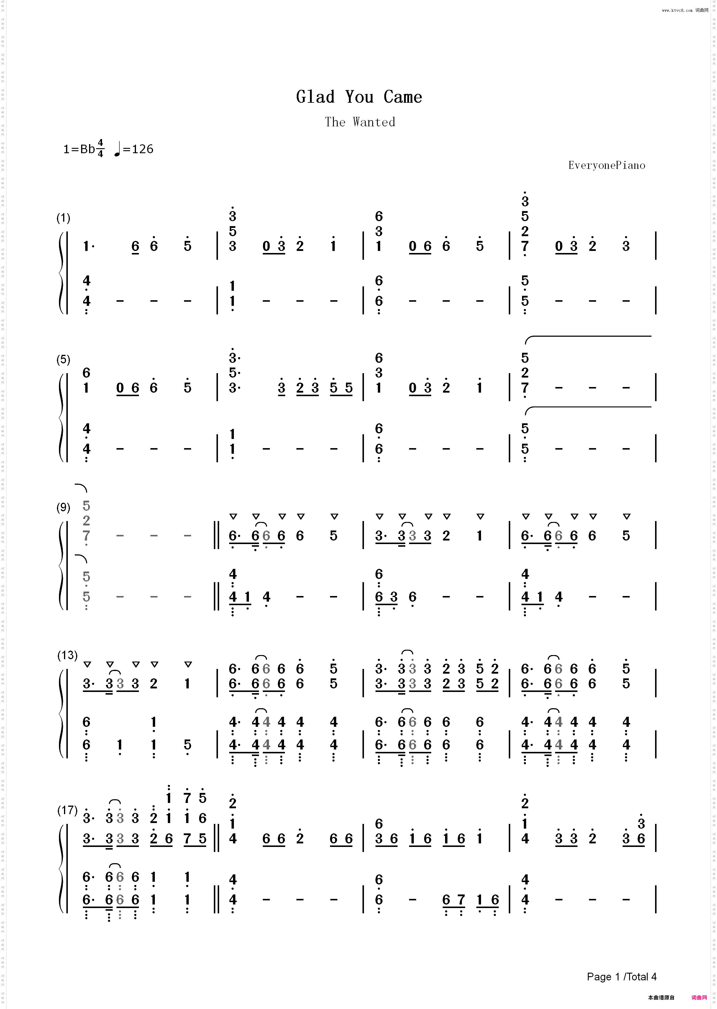 Glad You Came-The Wanted_简谱版