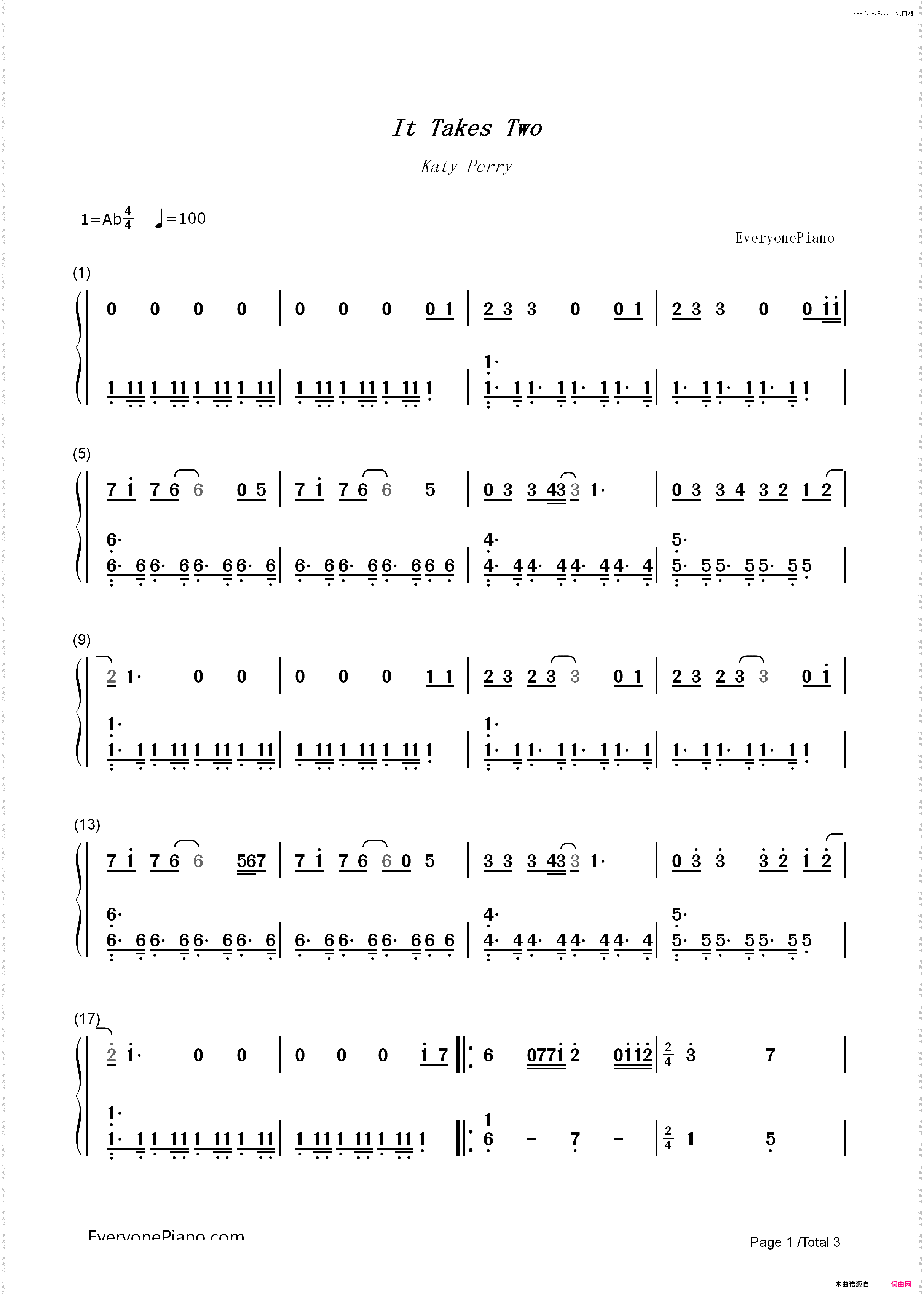 It Takes Two-Katy Perry_简谱版