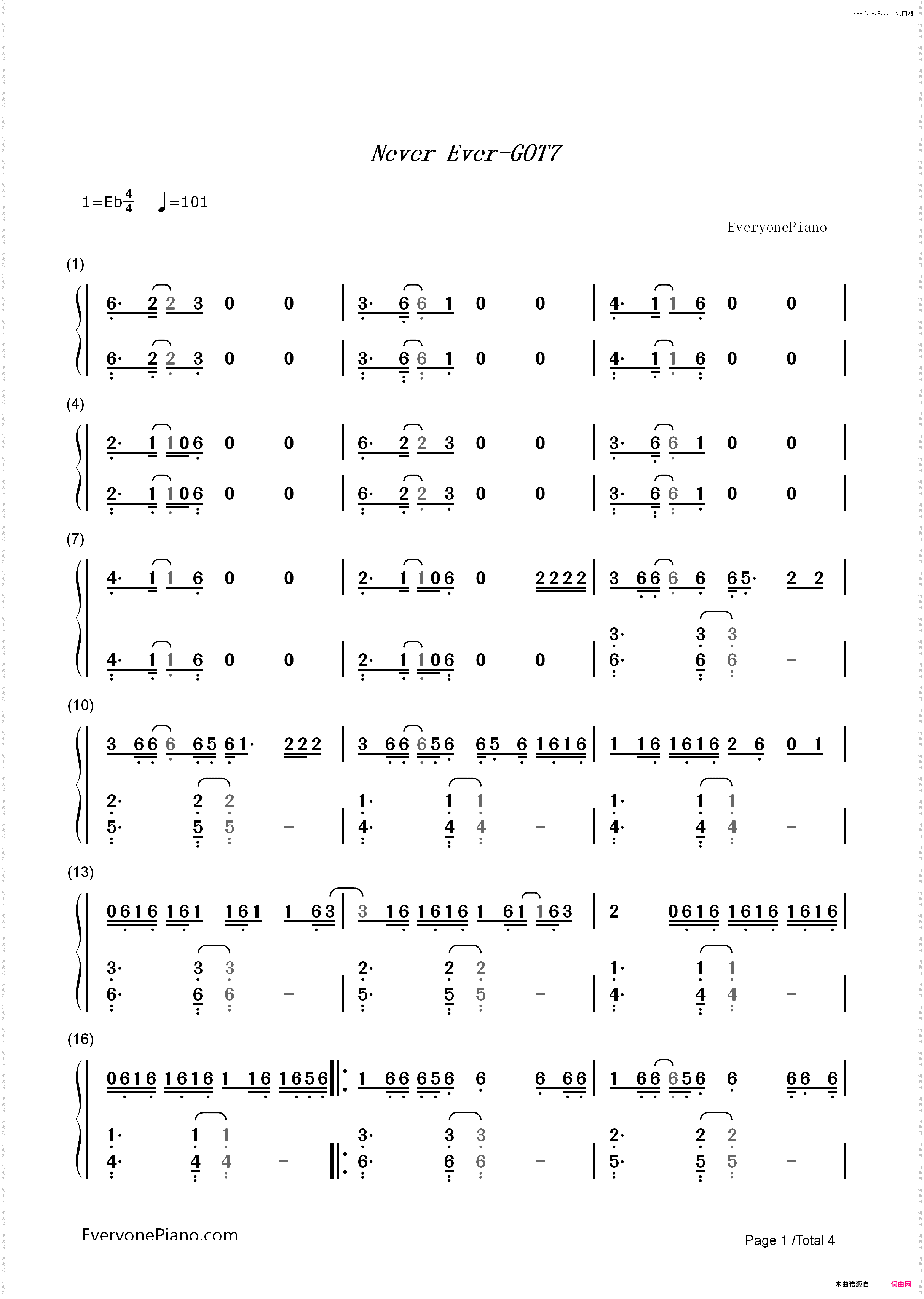Never Ever-GOT7_简谱版