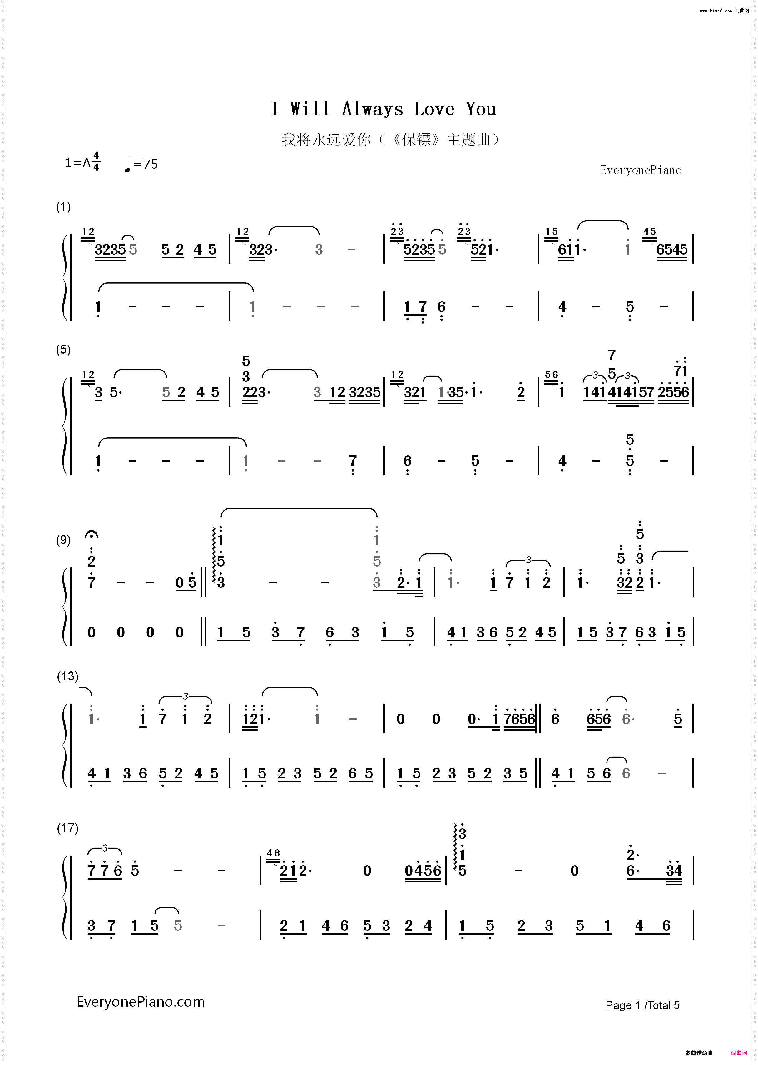 I will always love you-我将永远爱你_简谱版