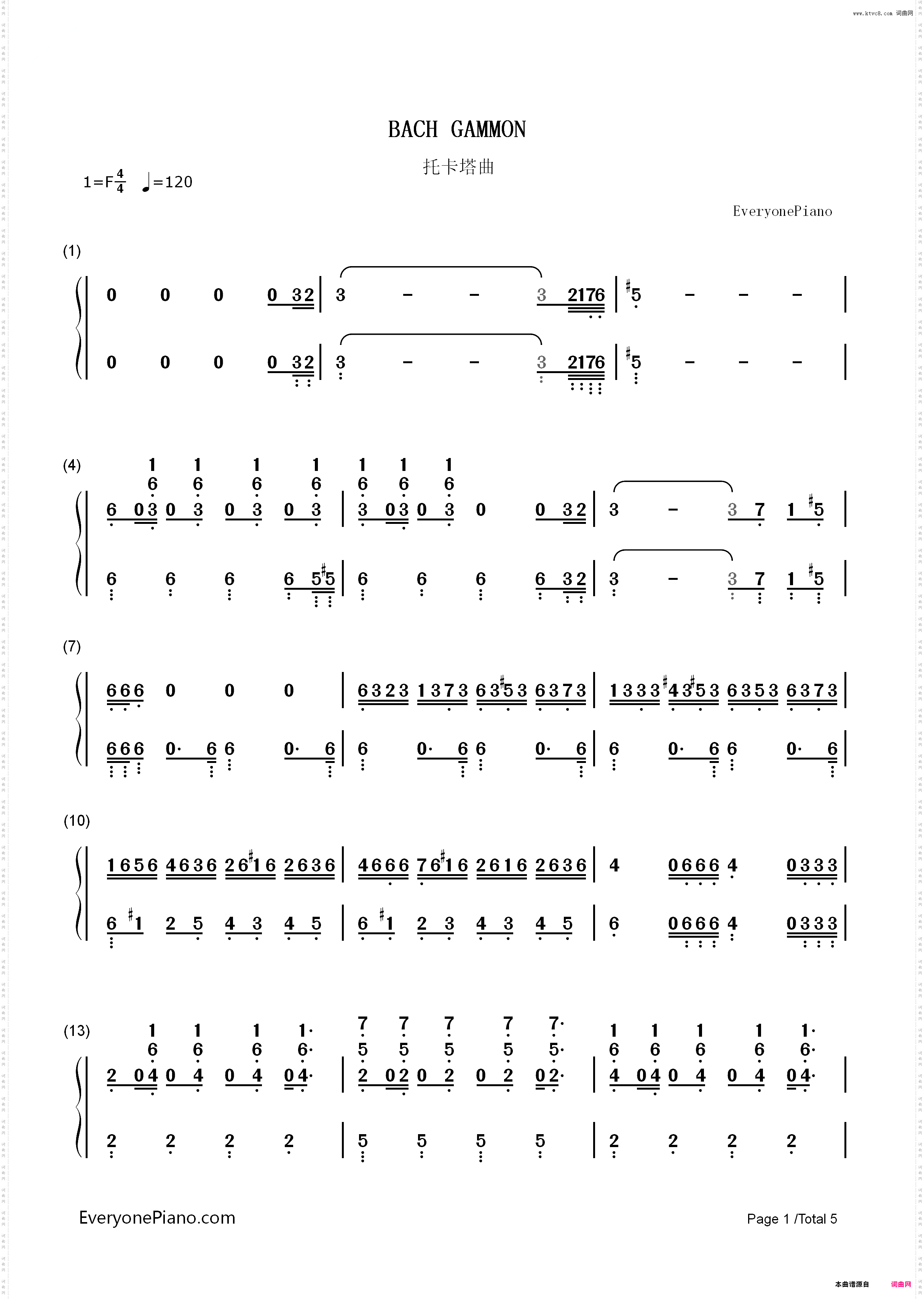 托卡塔曲-理查德克莱德曼_简谱版