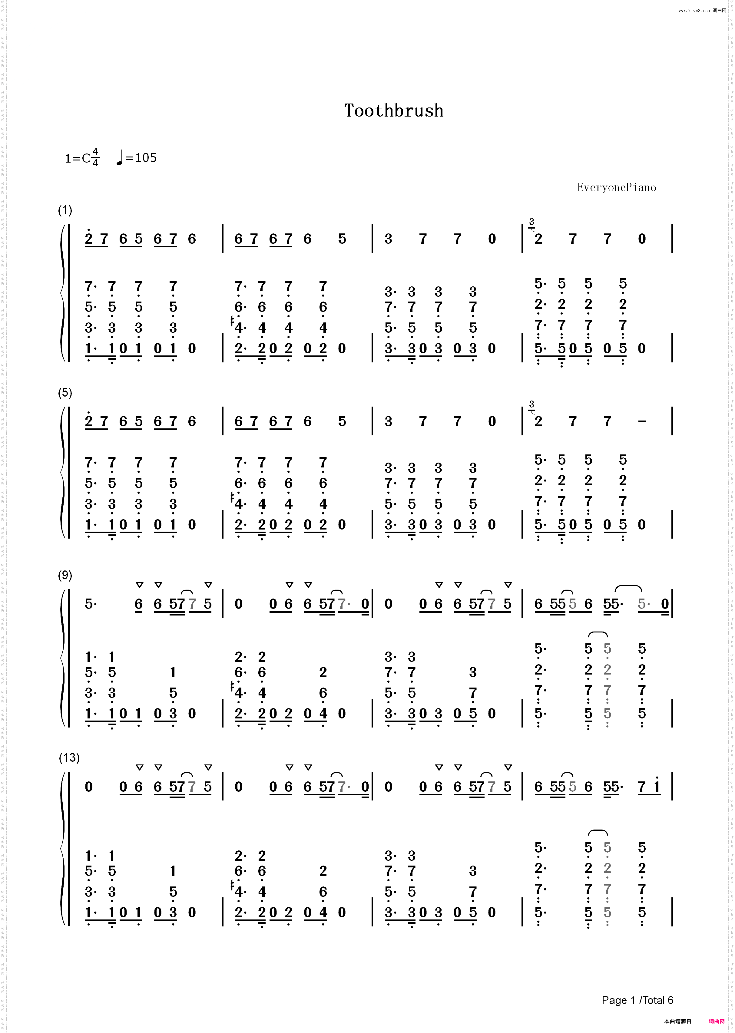 Toothbrush-DNCE_简谱版
