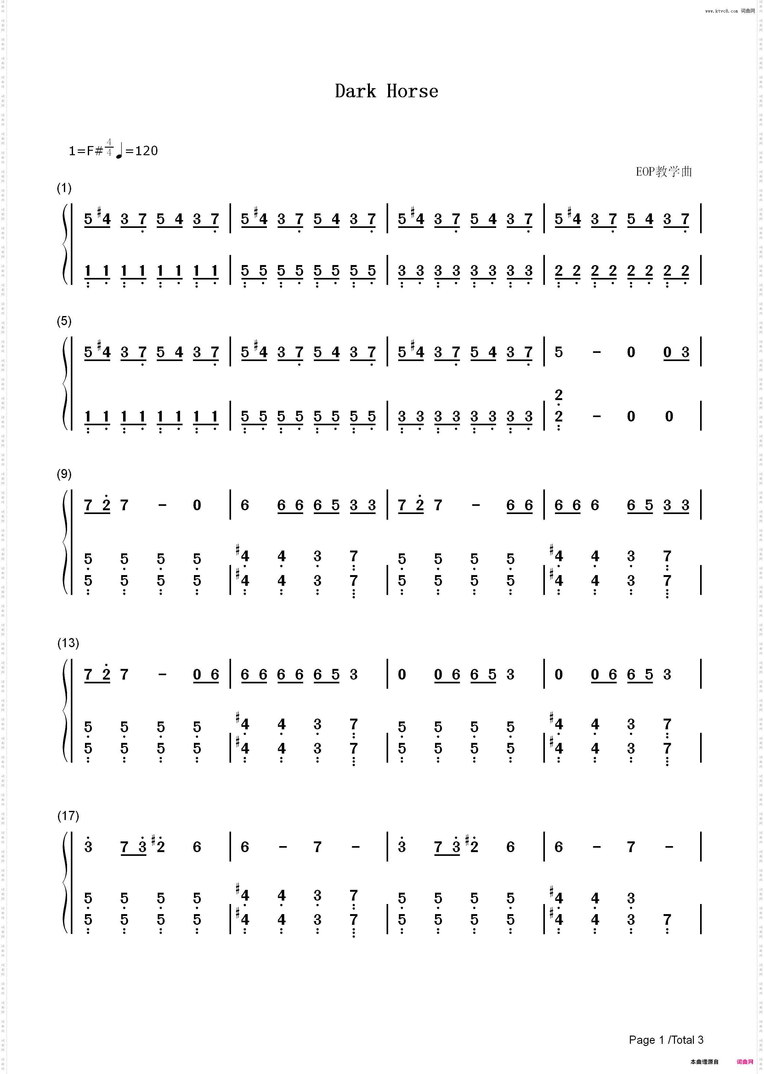 Dark Horse-Katy Perry_简谱版