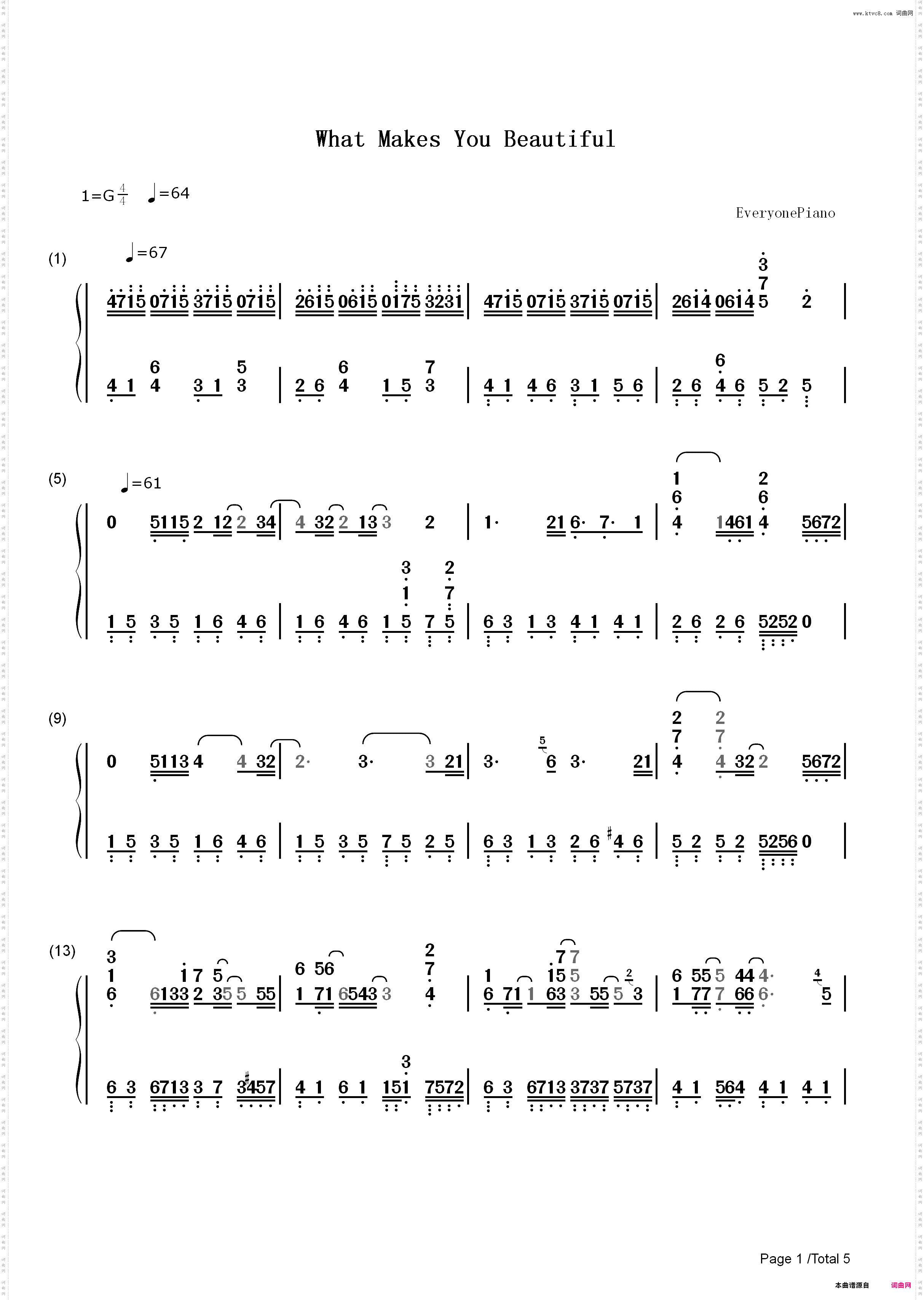 What Makes You Beautiful_简谱版