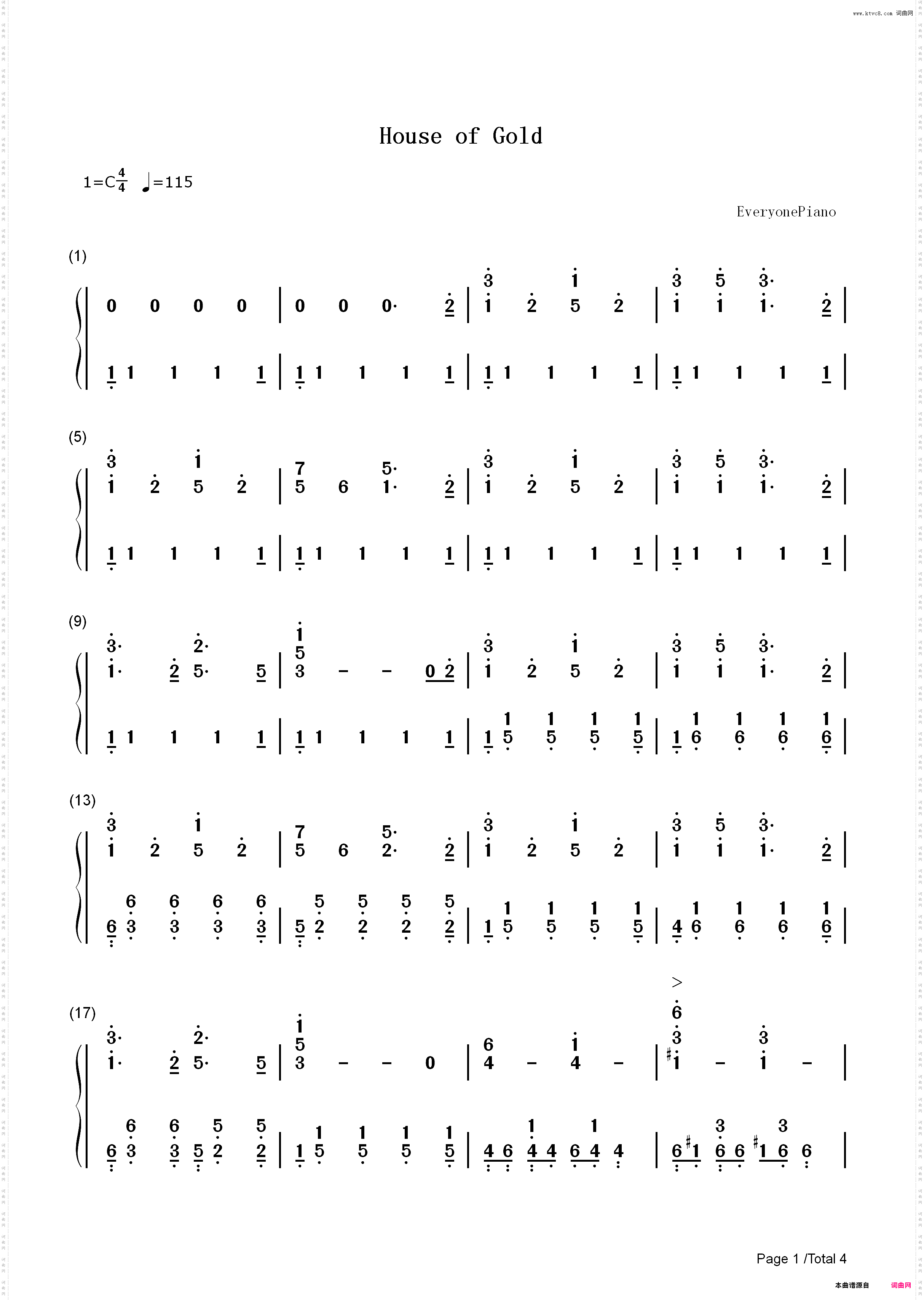 House Of Gold-Twenty One Pilots_简谱版