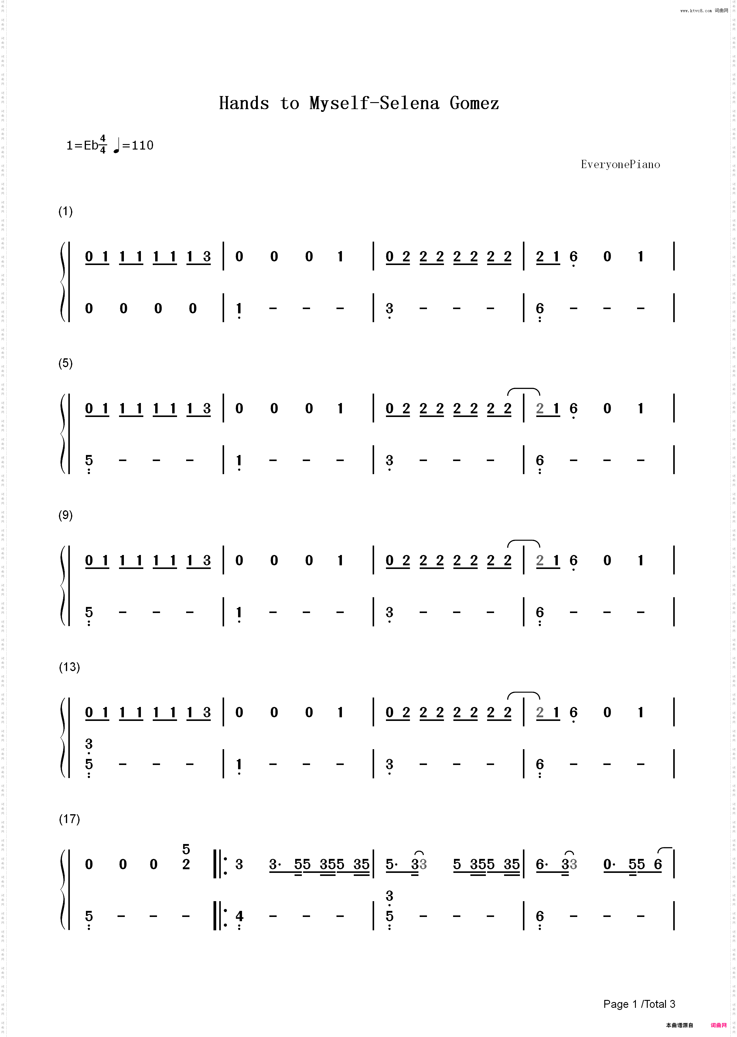 Hands to Myself-Selena Gomez_简谱版