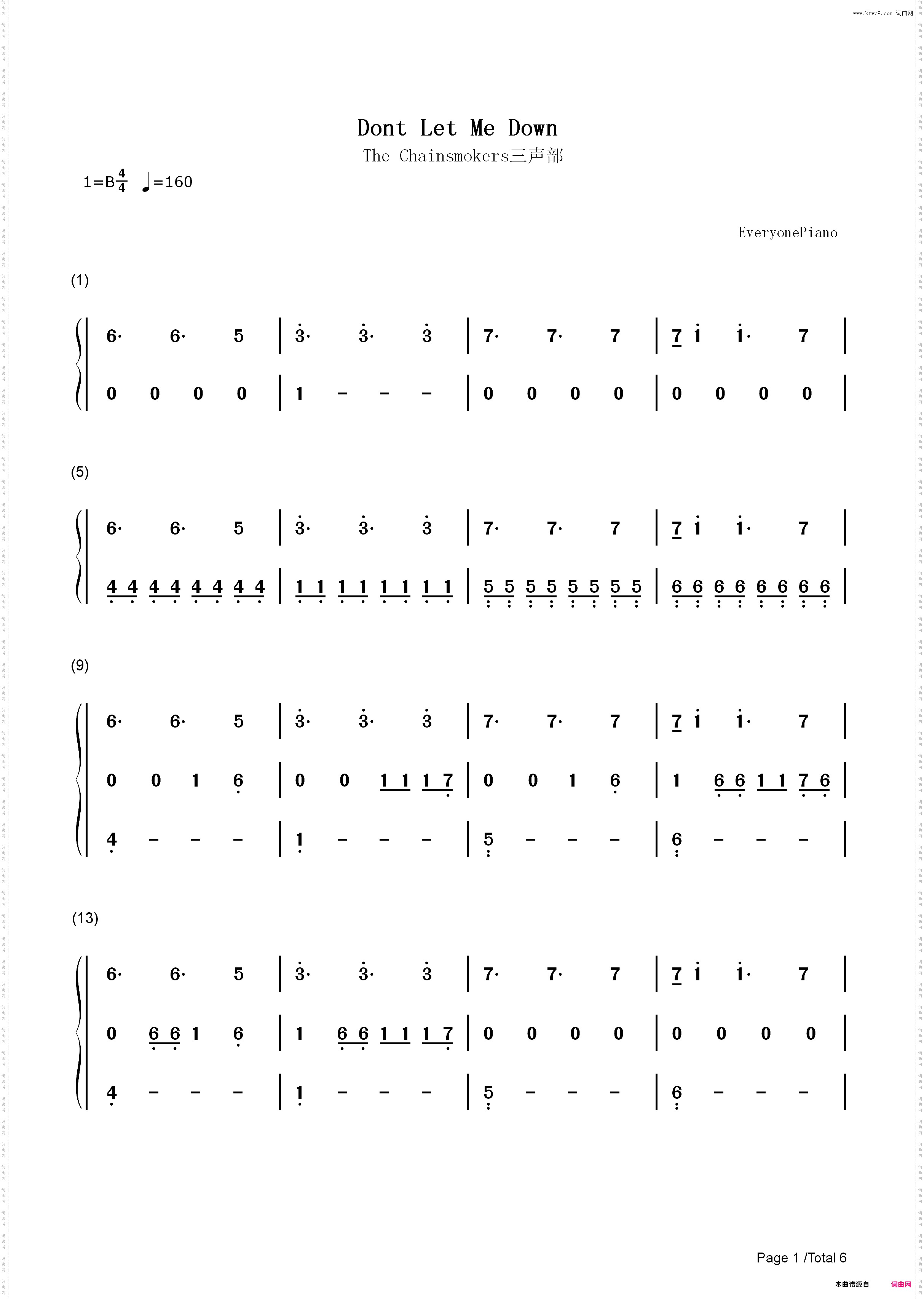 Dont Let Me Down三声部-The Chainsmokers_简谱版
