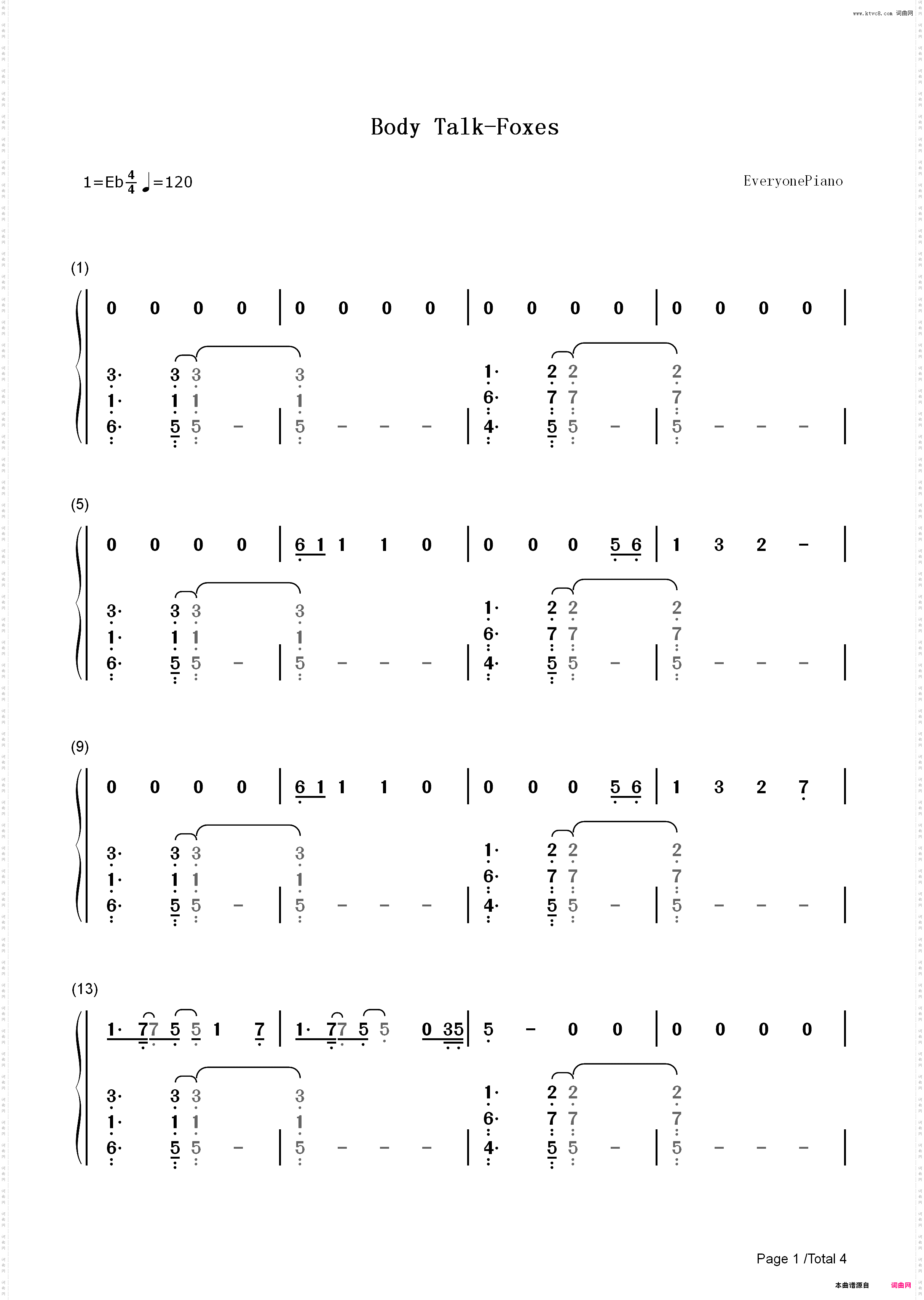 Body Talk-Foxes_简谱版