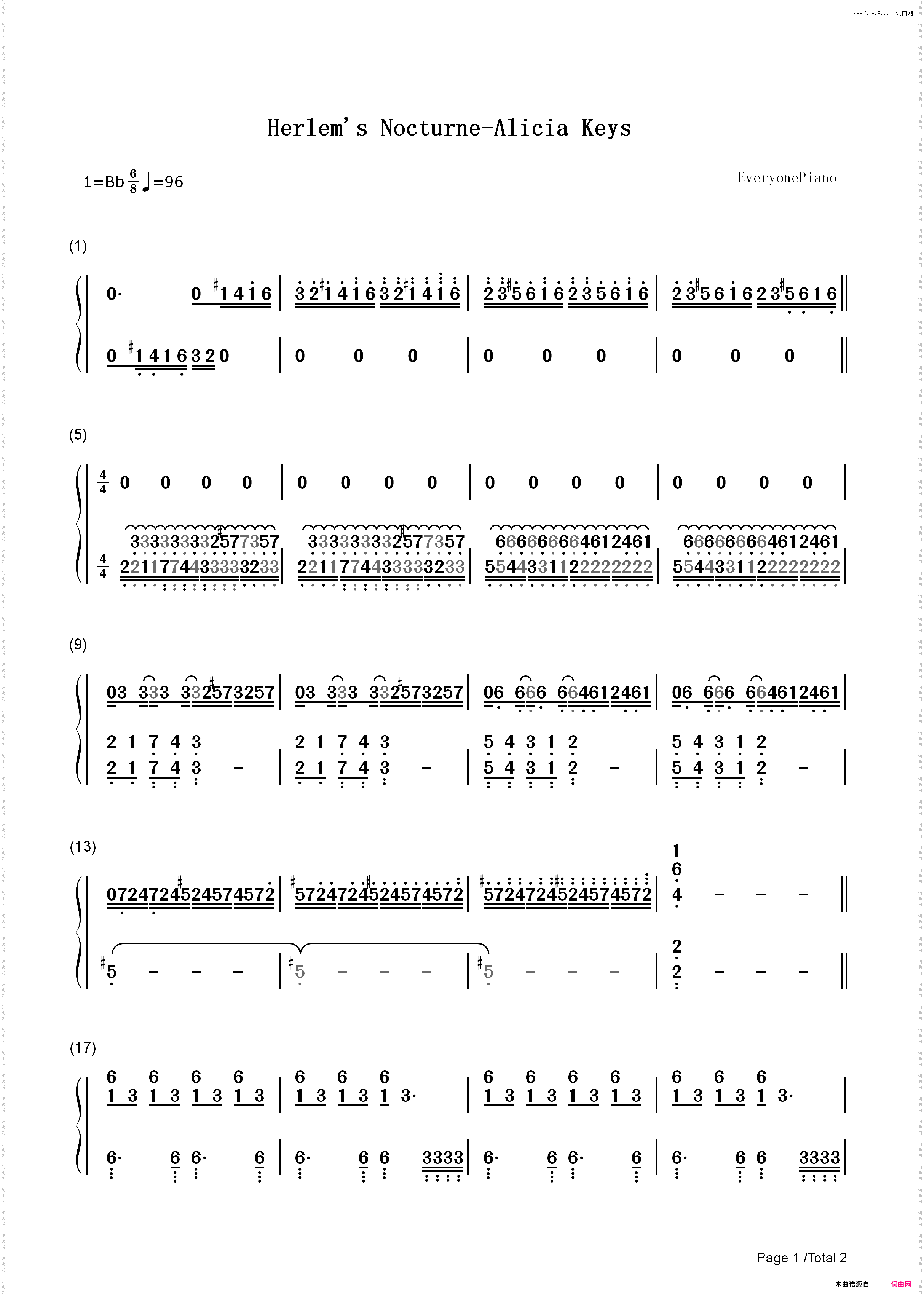 Harlems Nocturne-Alicia Keys_简谱版