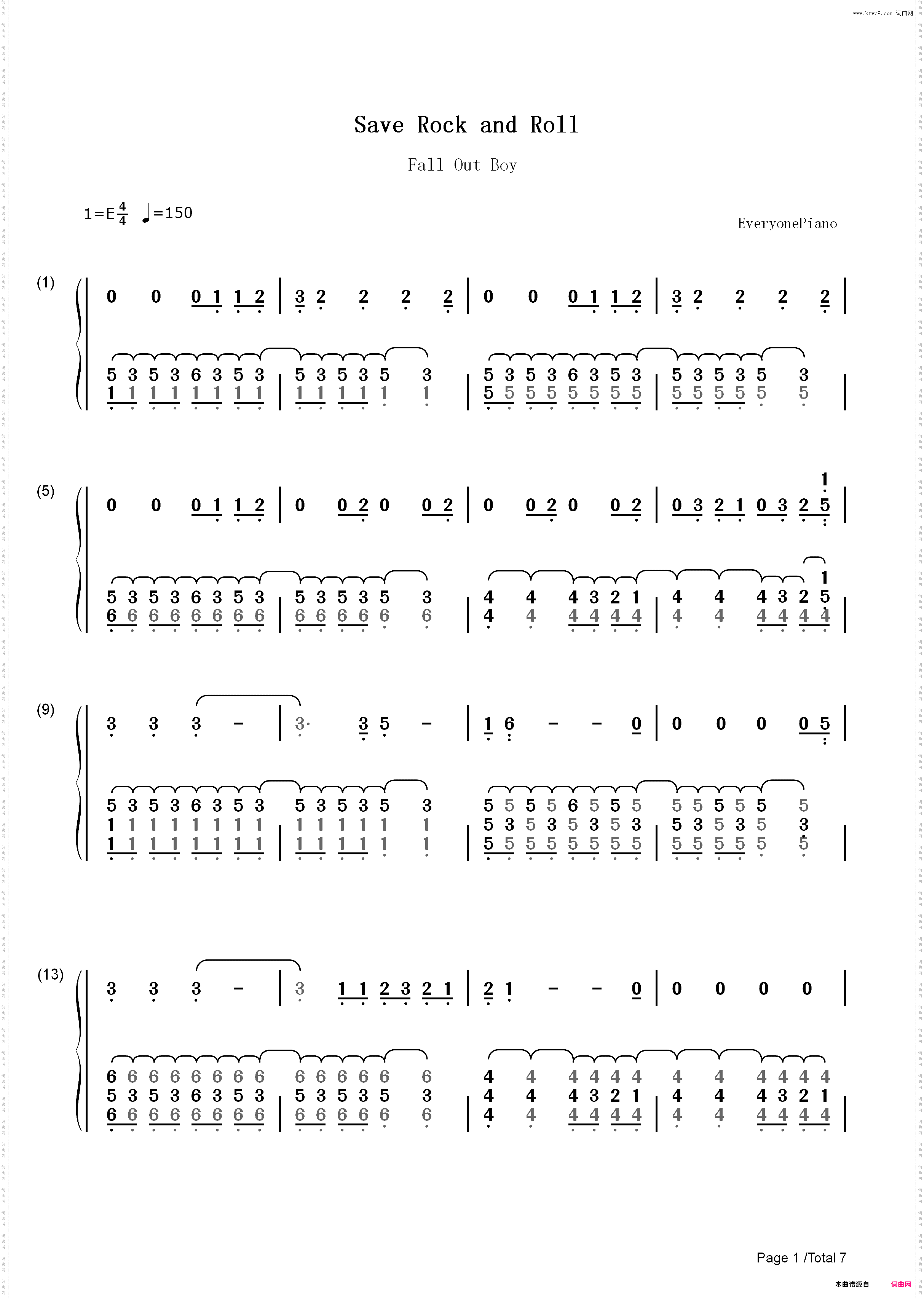 Save Rock and Roll-Fall Out Boy_简谱版