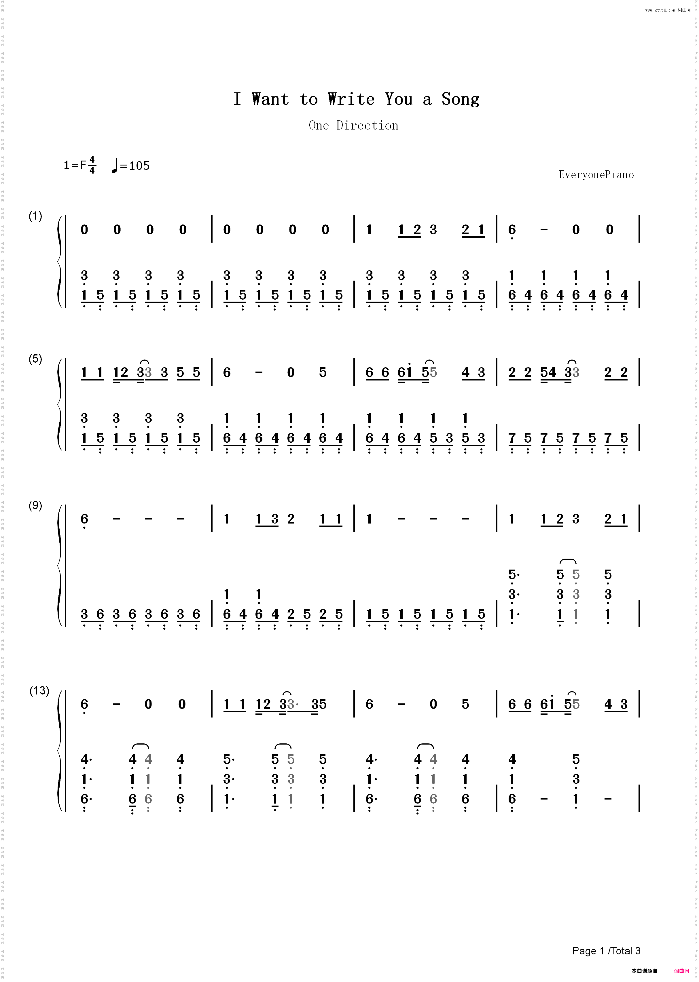 I Want to Write You a Song-One Direction_简谱版
