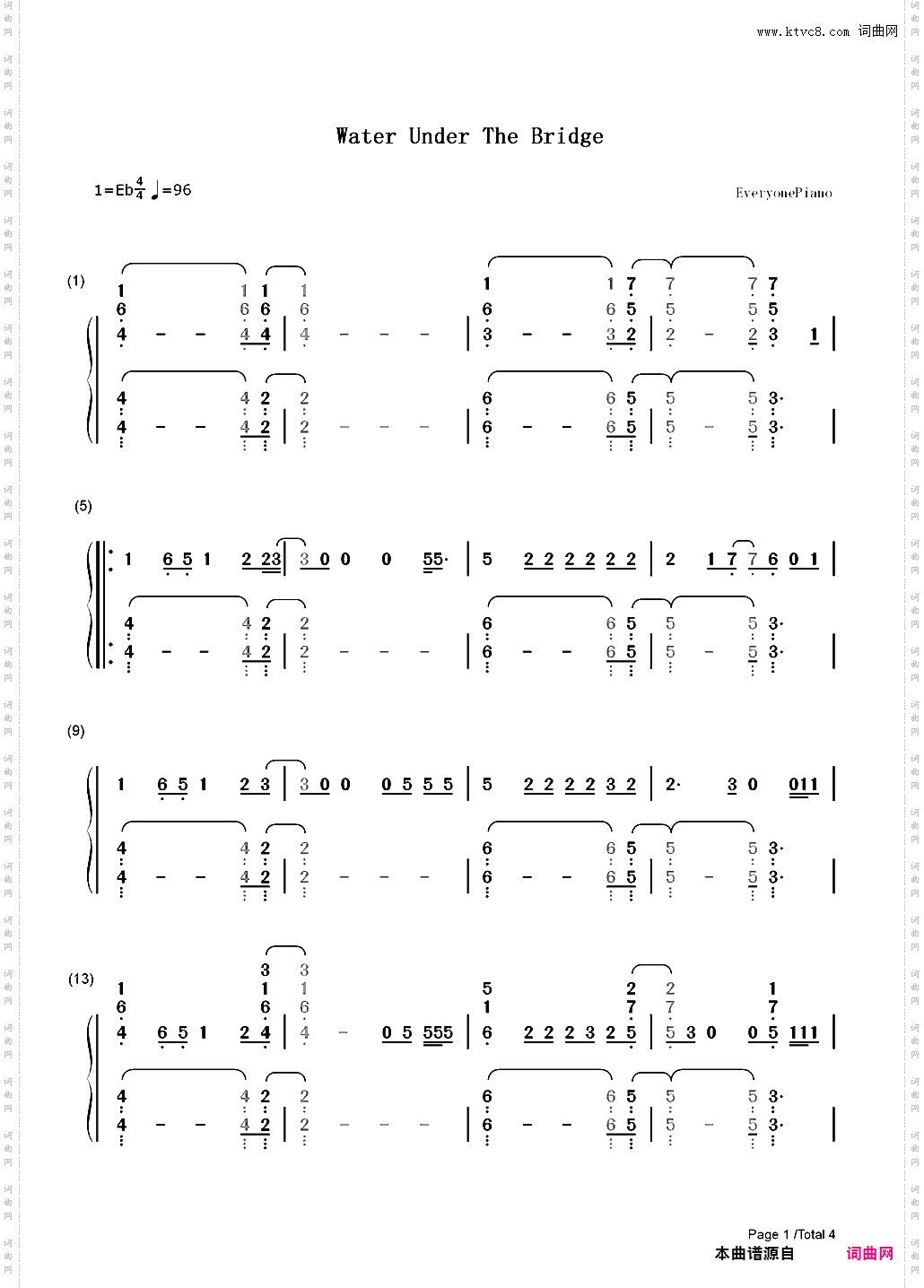 Water Under the Bridge-Adele_简谱版