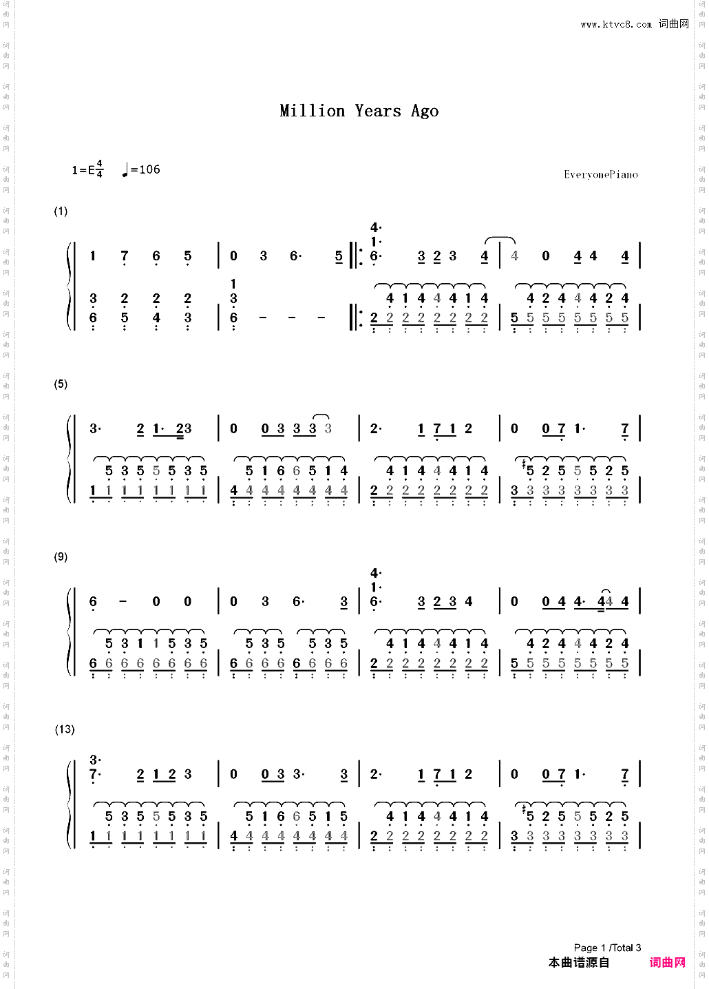 Million Years Ago-Adele_简谱版