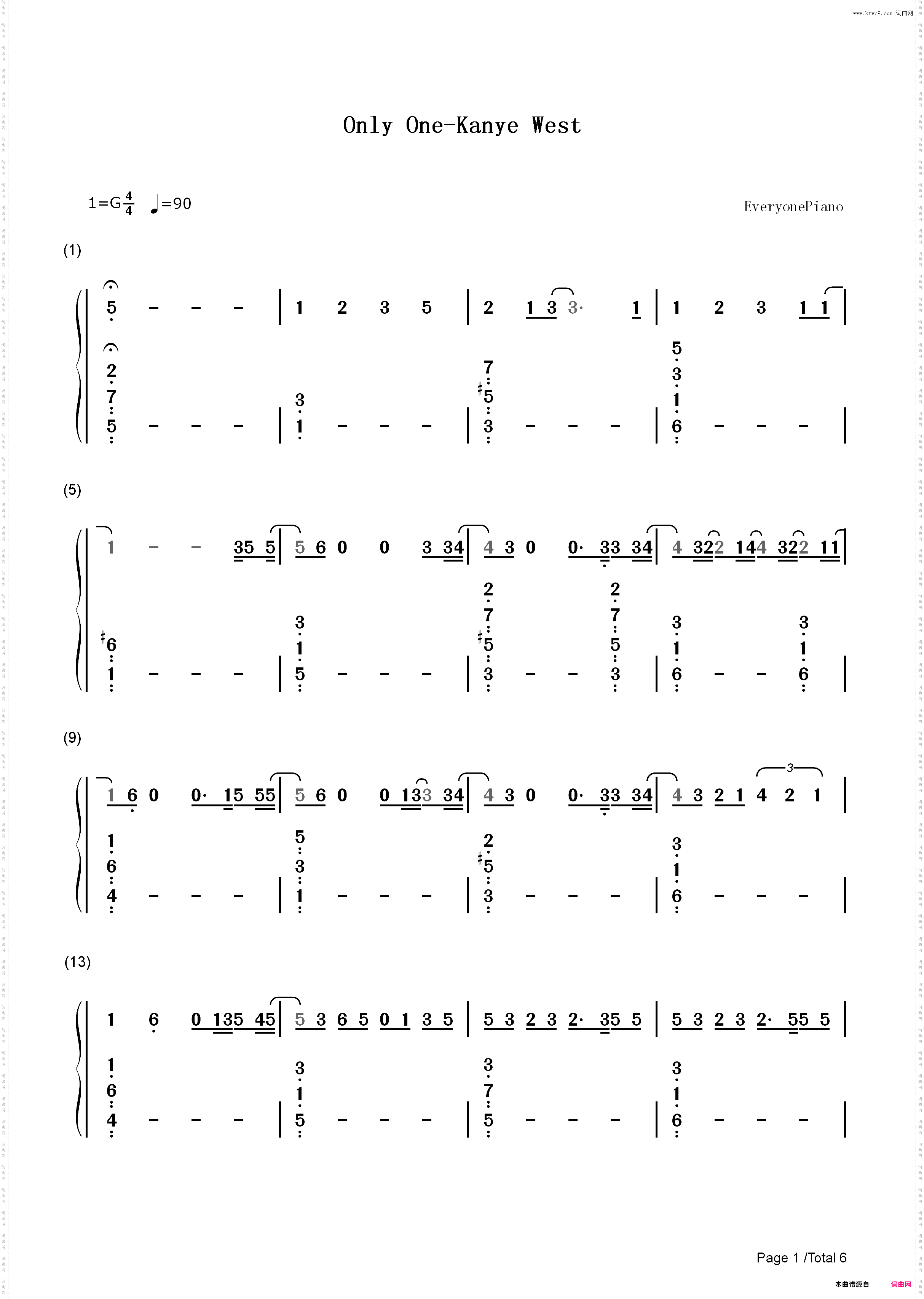 Only One-Kanye West_简谱版