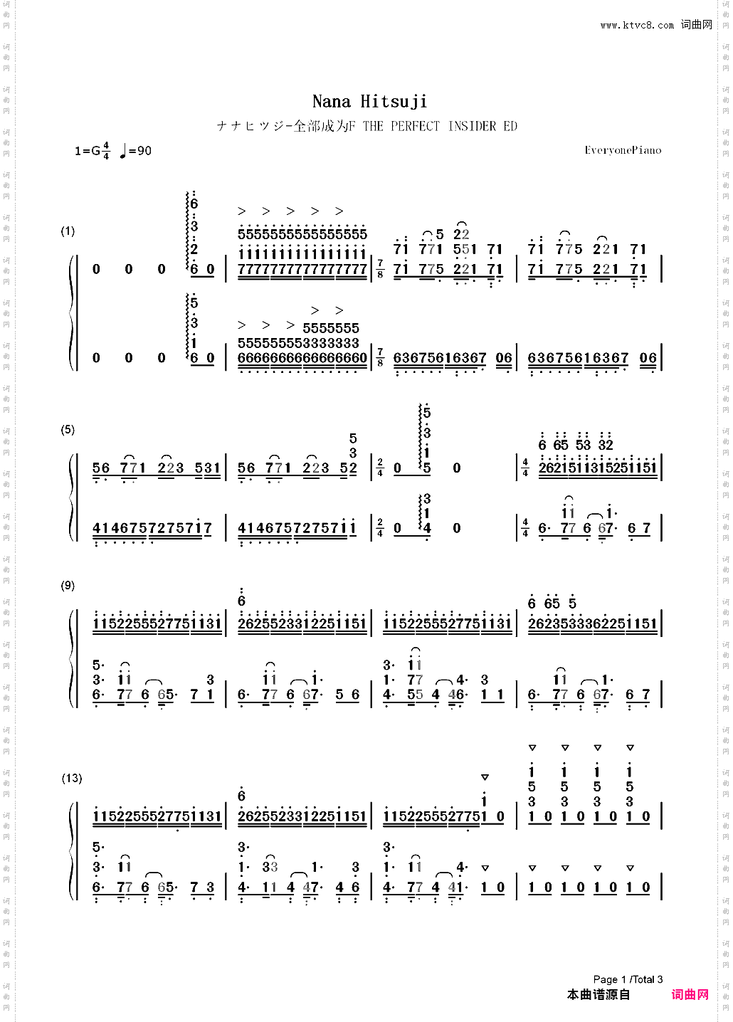 ナナヒツジ-七只小羊-全部成为F ED_简谱版