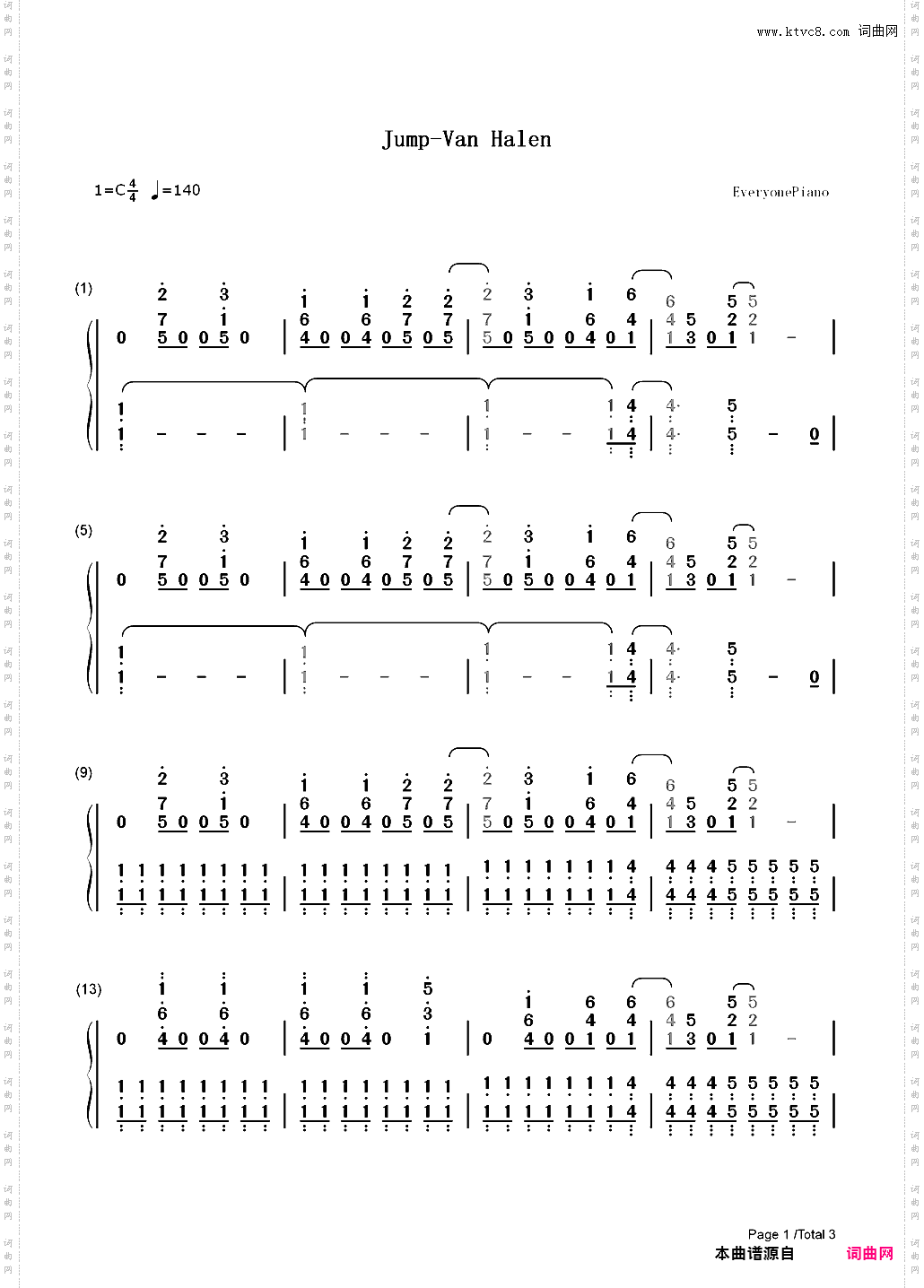 Jump-Van Halen_简谱版