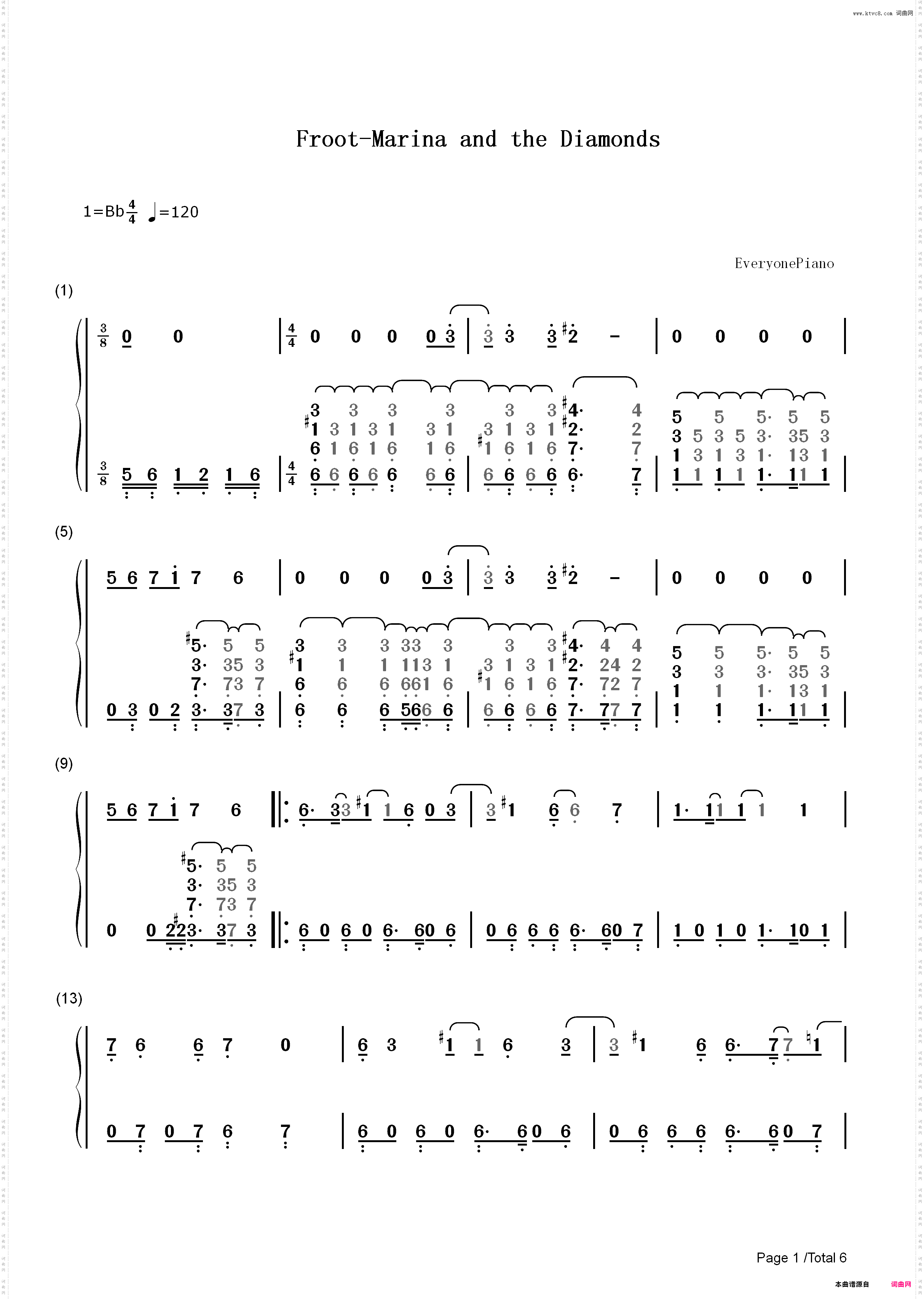 Froot-Marina and the Diamonds_简谱版