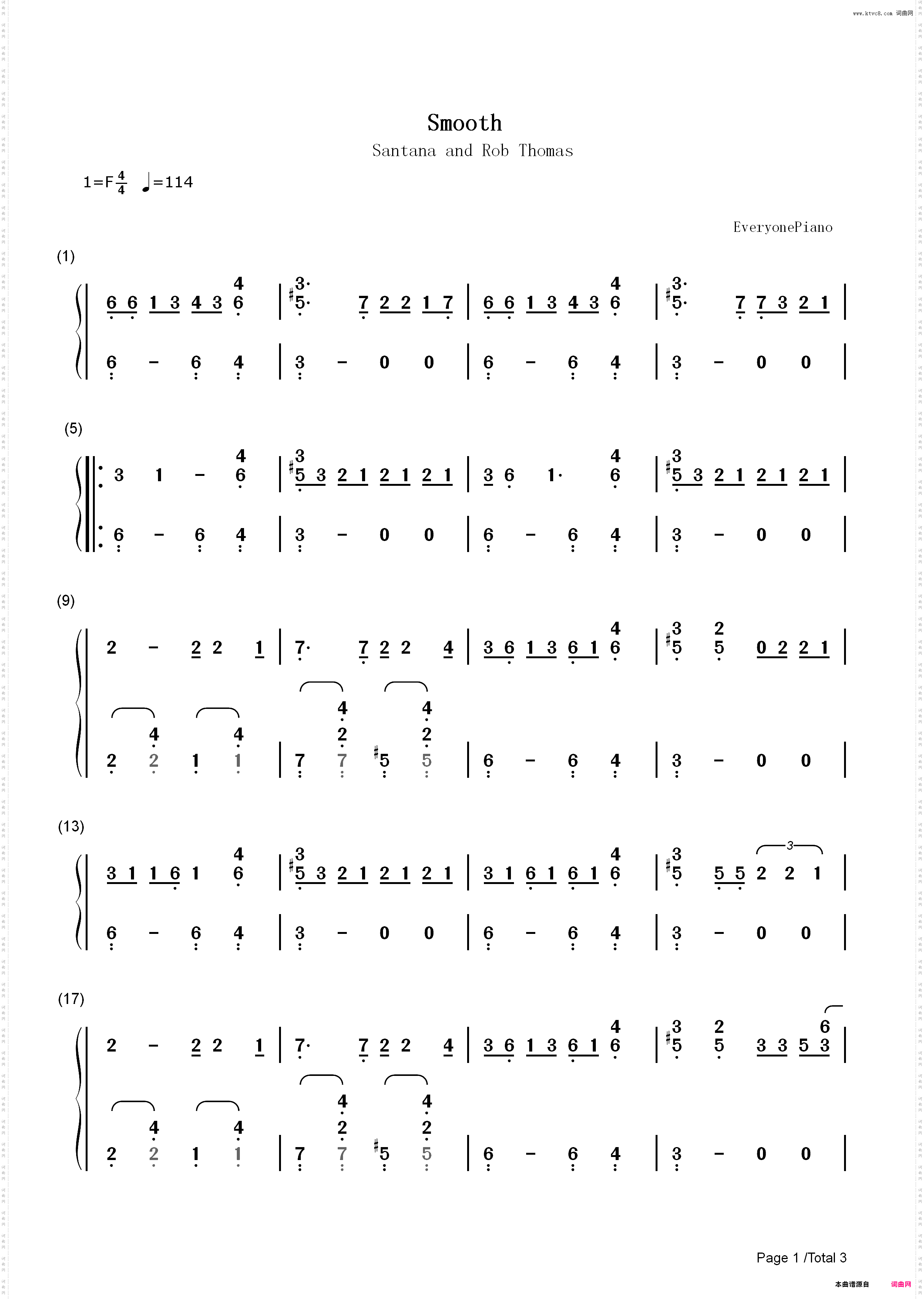 Smooth-Santana & Rob Thomas_简谱版