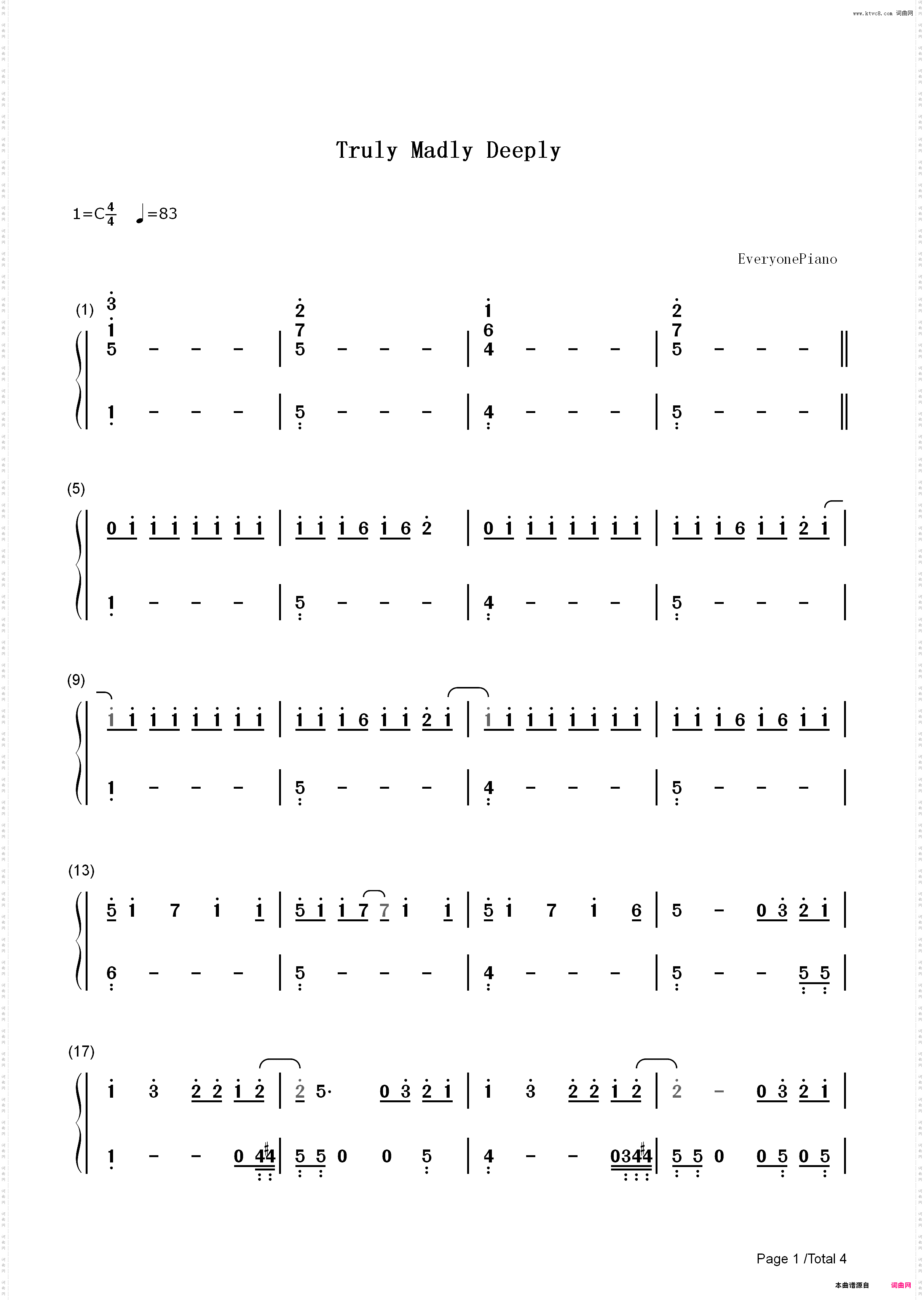 Truly Madly Deeply-Savage Garden_简谱版