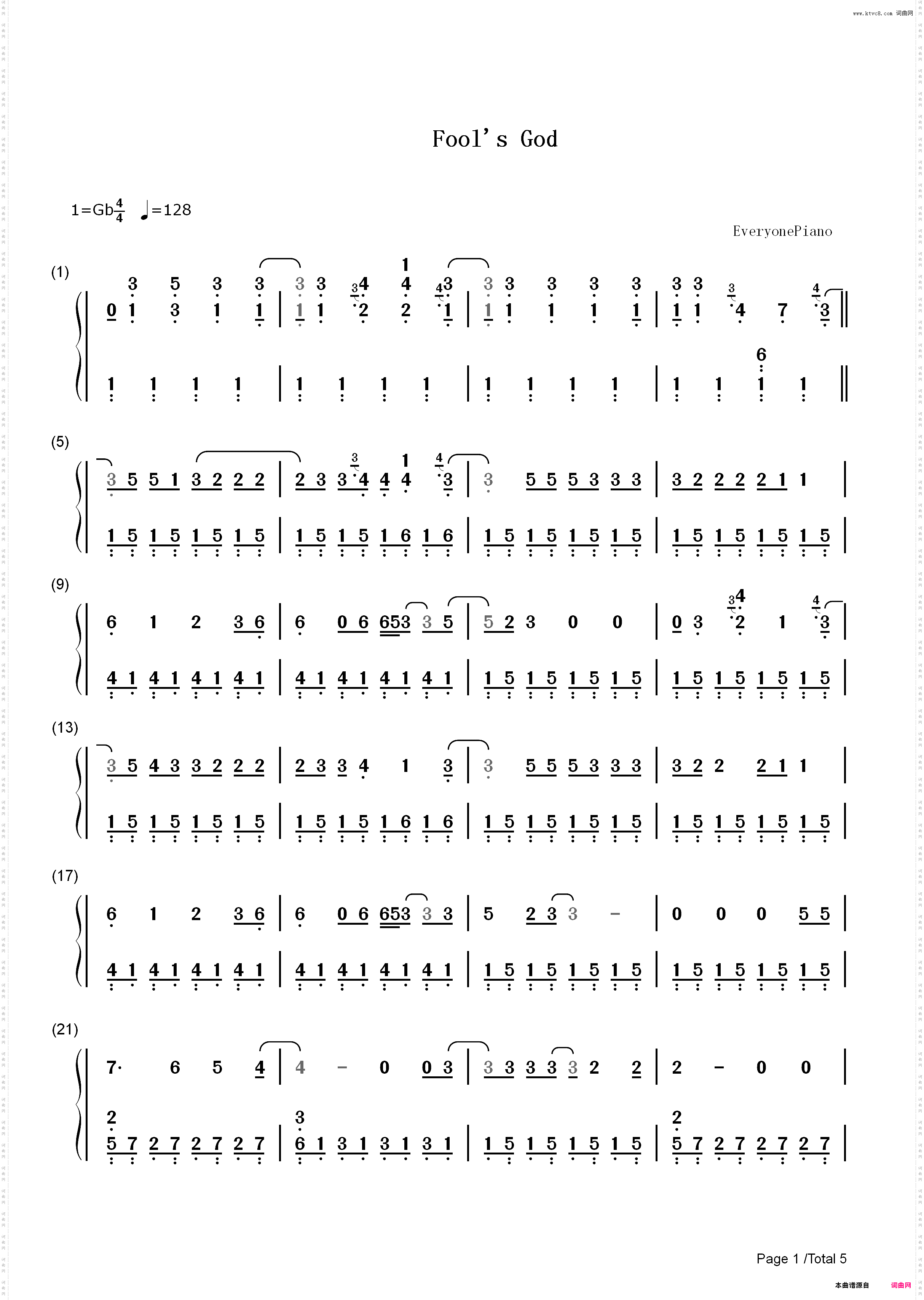 Fools Gold-One Direction_简谱版