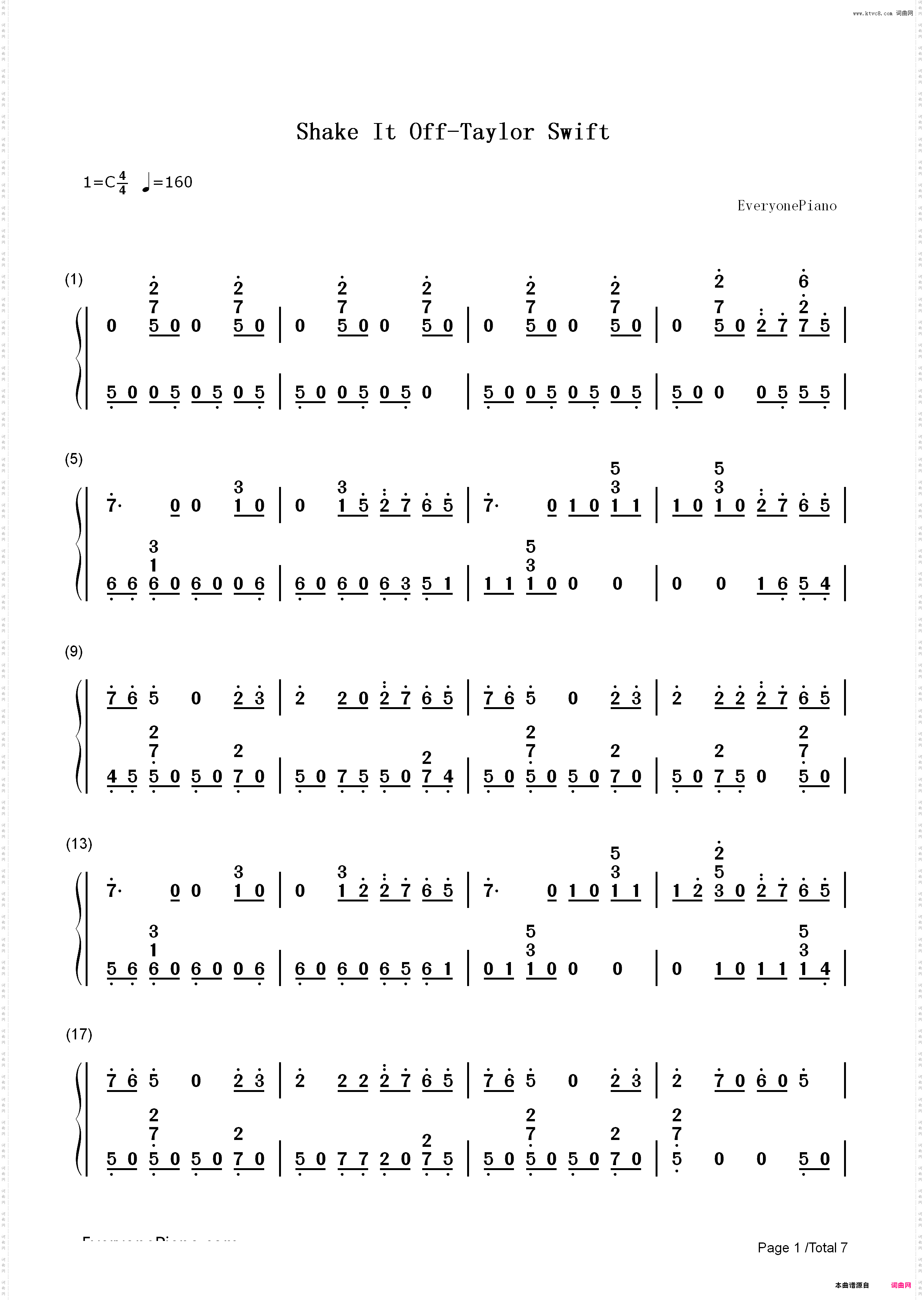 Shake It Off-Taylor Swift_简谱版