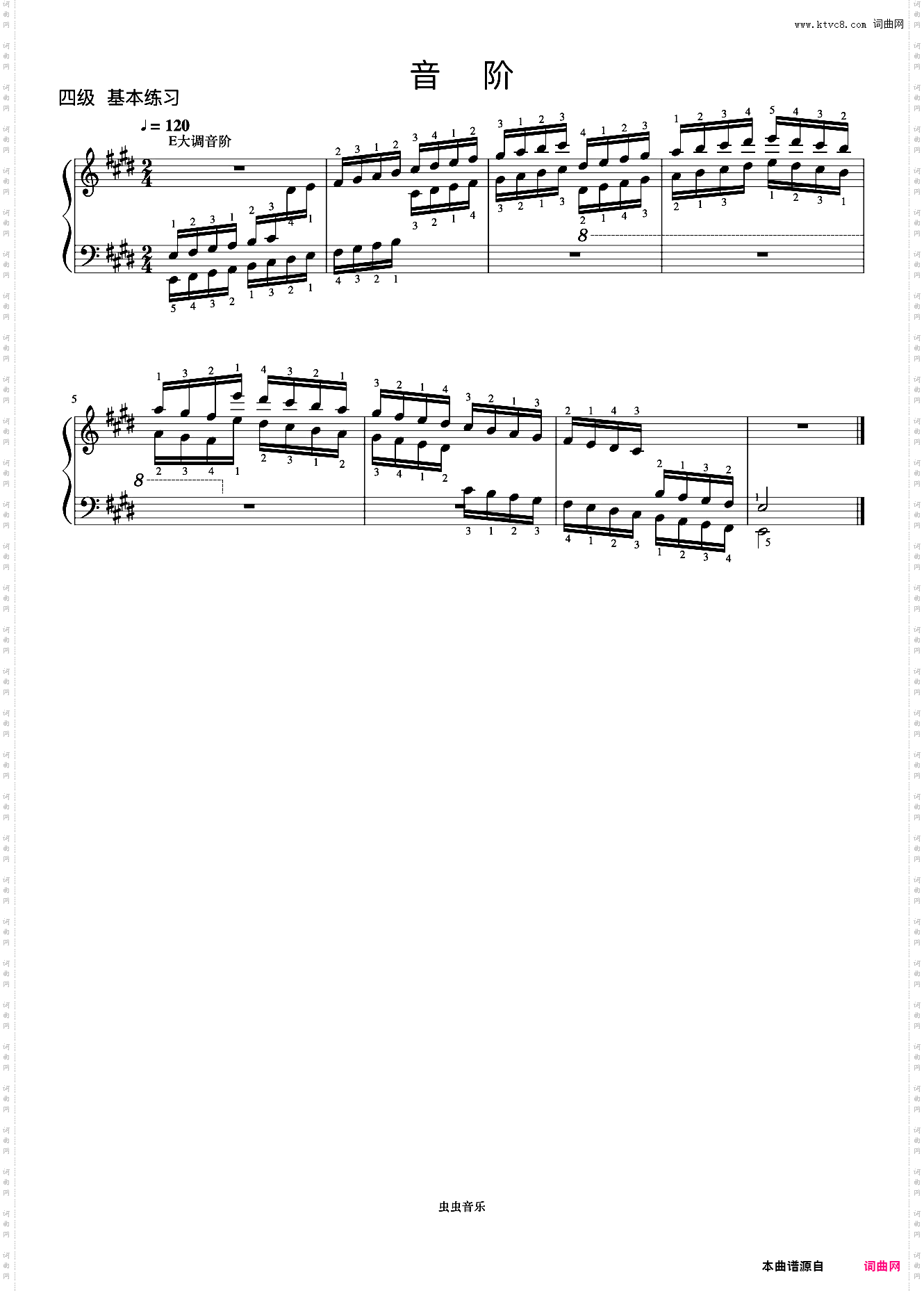4级 E大调音阶《中央院钢琴考级曲目 1-6级》