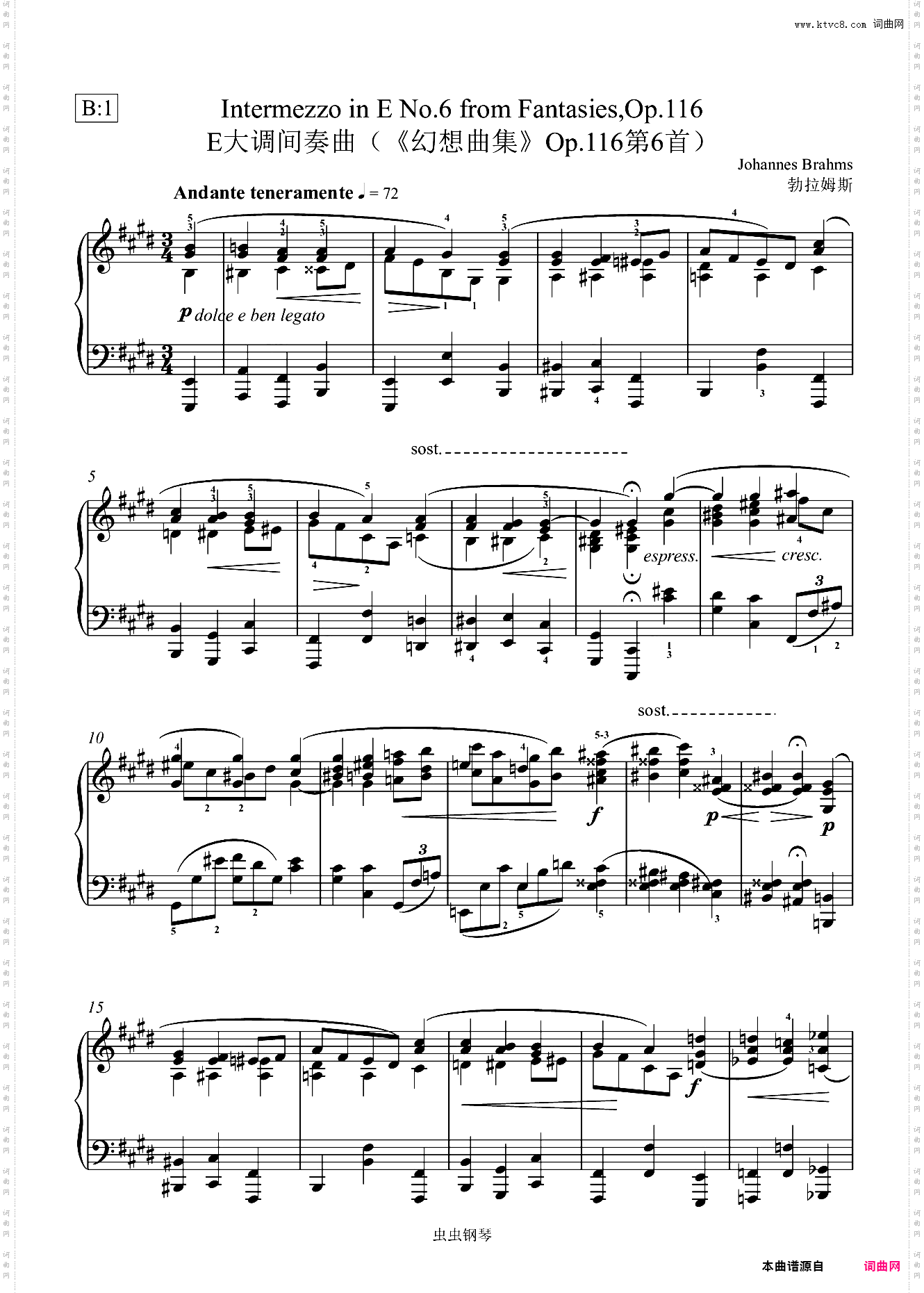 4· E大调间奏曲 勃拉姆斯·sib
