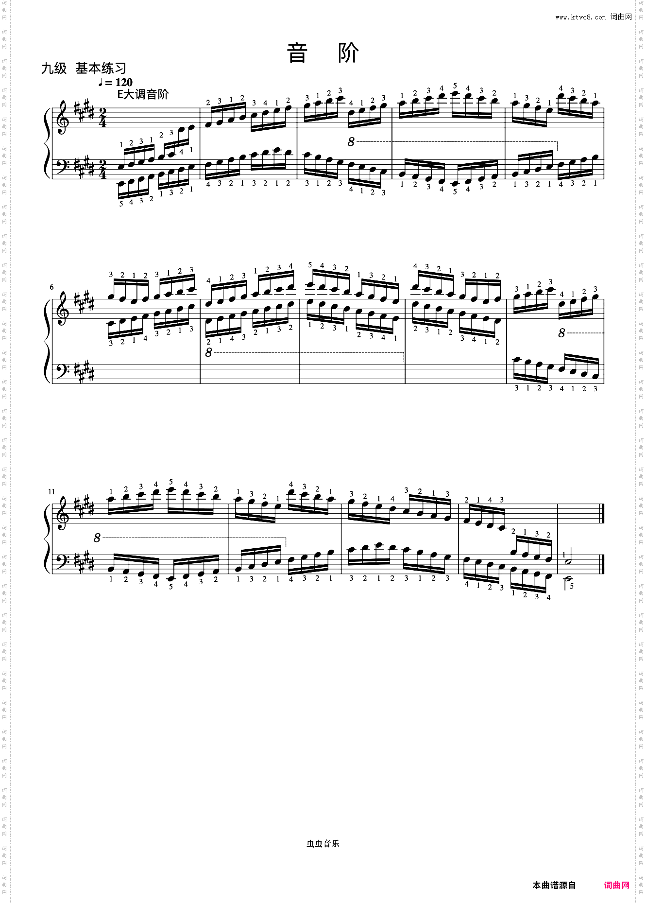 9级 E大调音阶《中央院钢琴考级曲目 7-9级》
