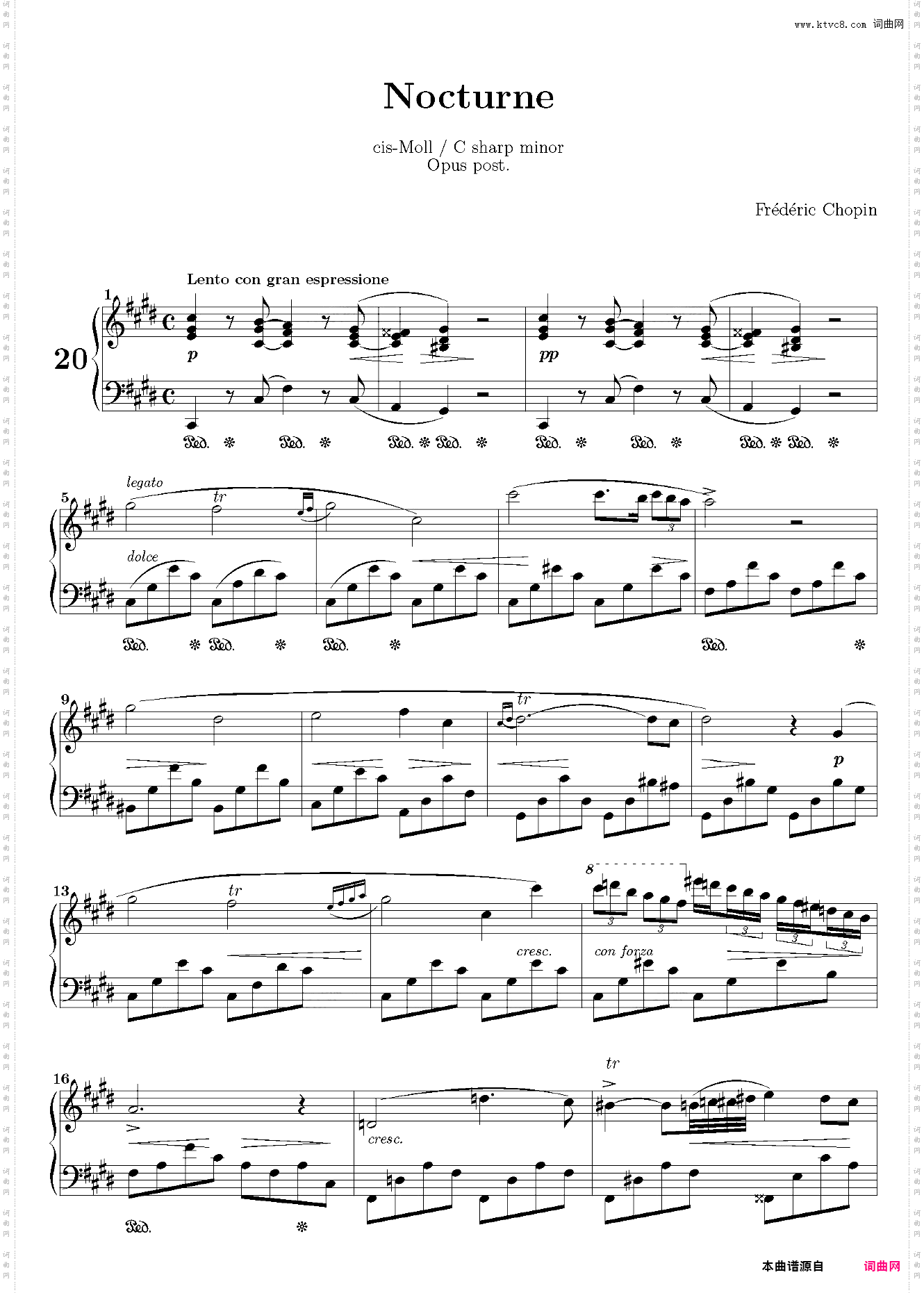 Nocturnes·20 升c小调 P 1 No· 16 肖邦夜曲 Frédéric Fran?ois Chopin