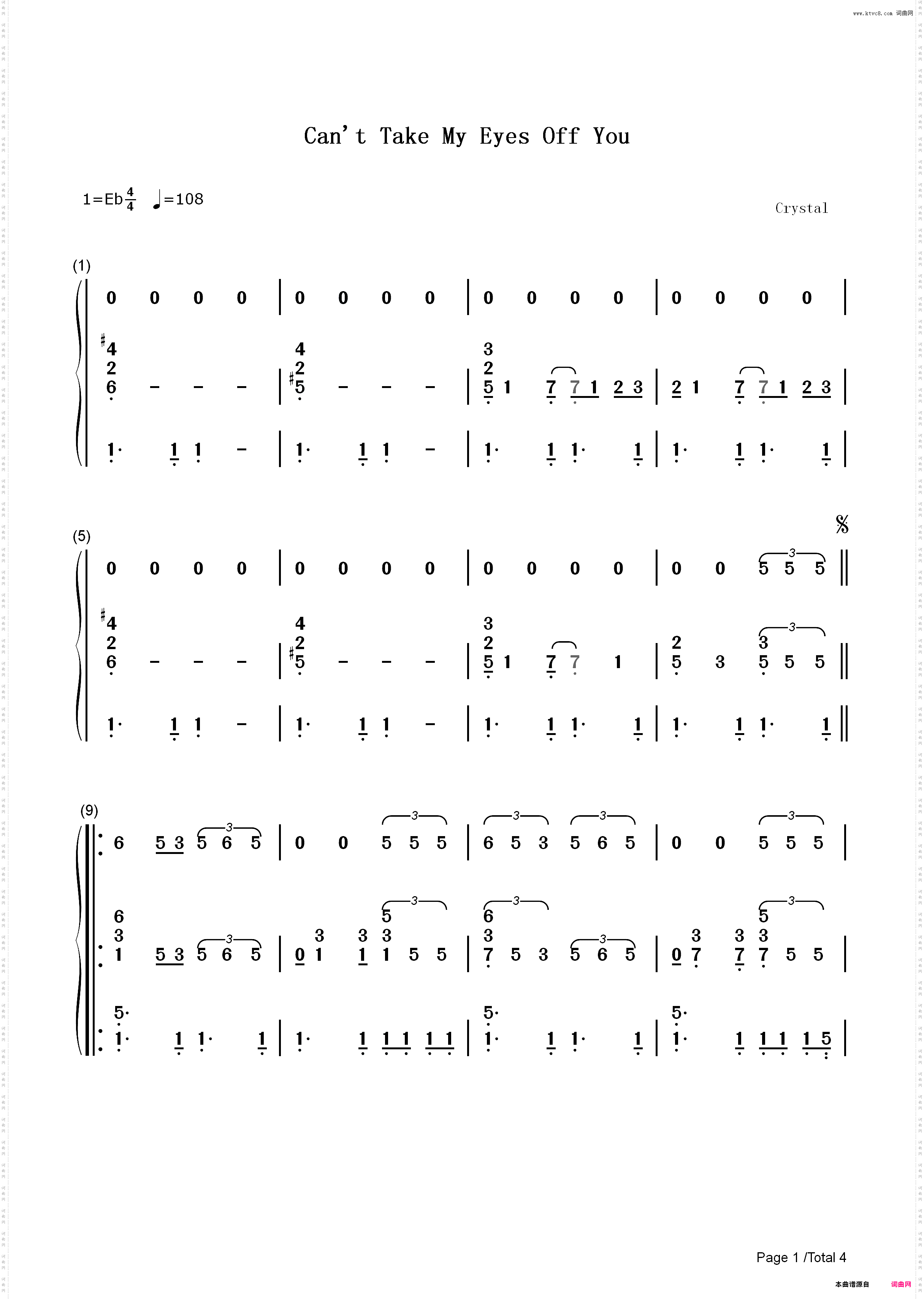 Cant Take My Eyes Off You-Bob Gaudio_简谱版