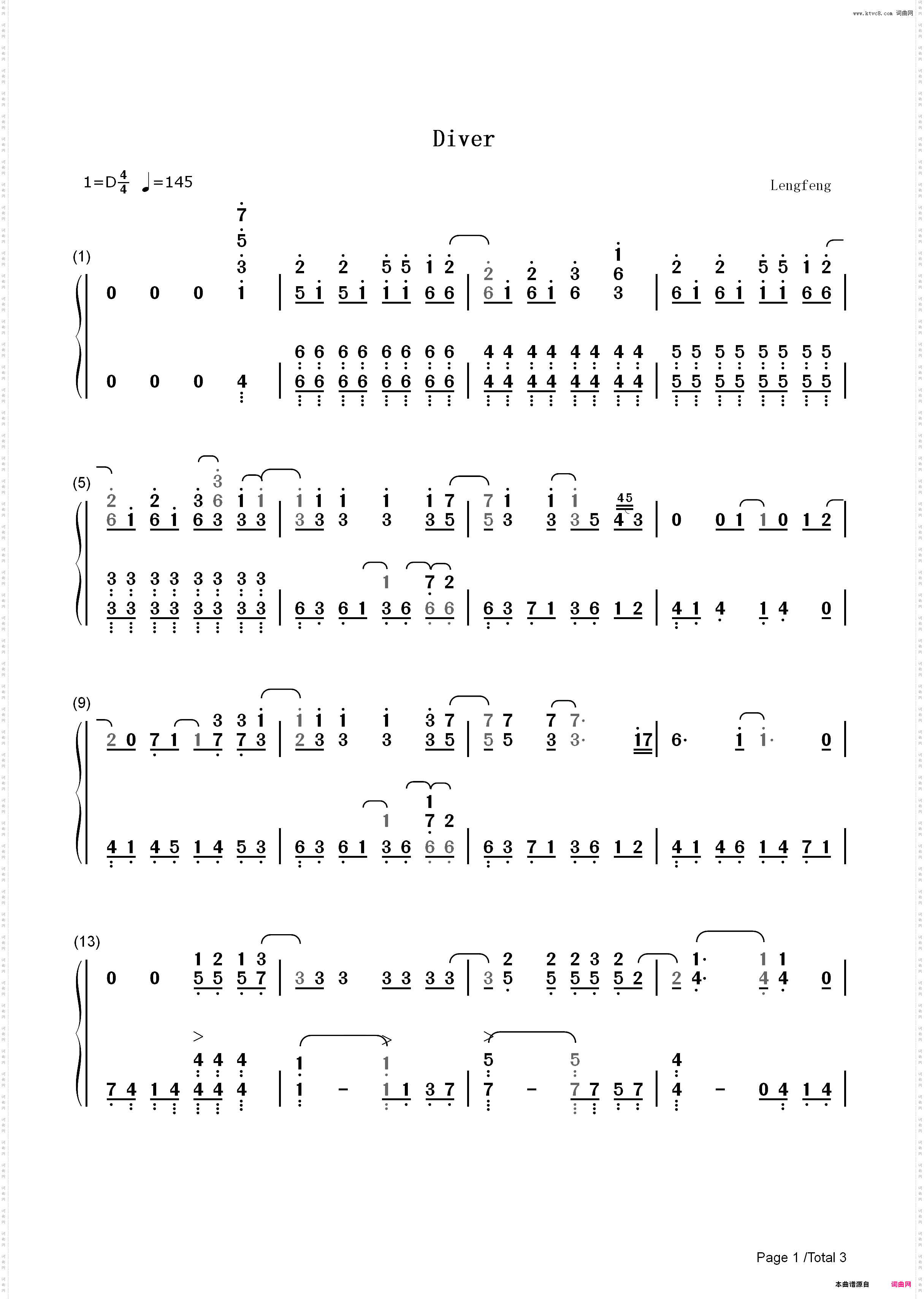 Diver-火影忍者疾风传 OP8_简谱版