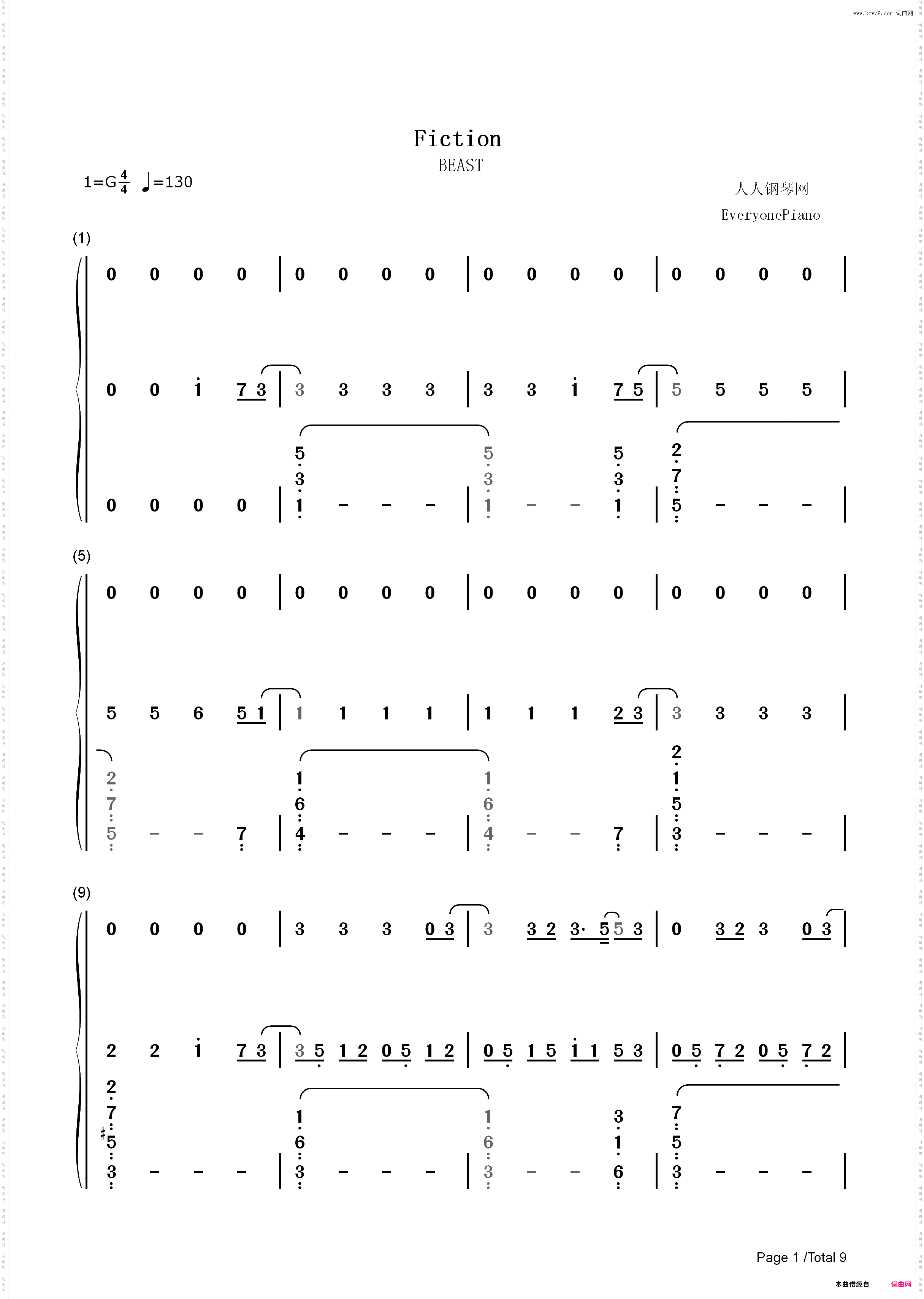 Fiction- Beast-EOP教学曲_简谱版