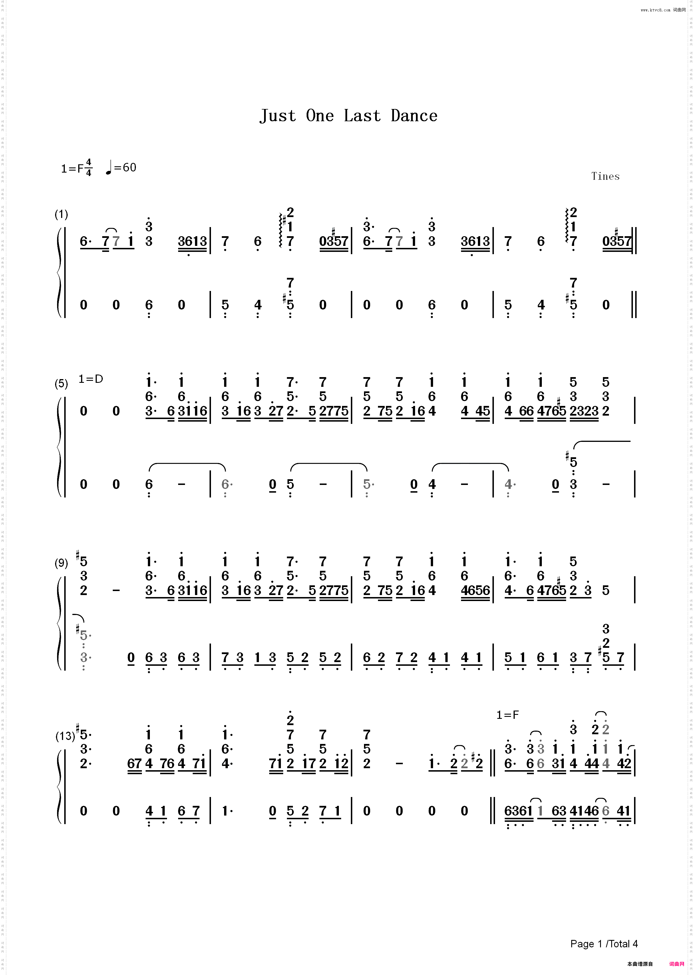 Just One Last Dance-Sarah Connor_简谱版