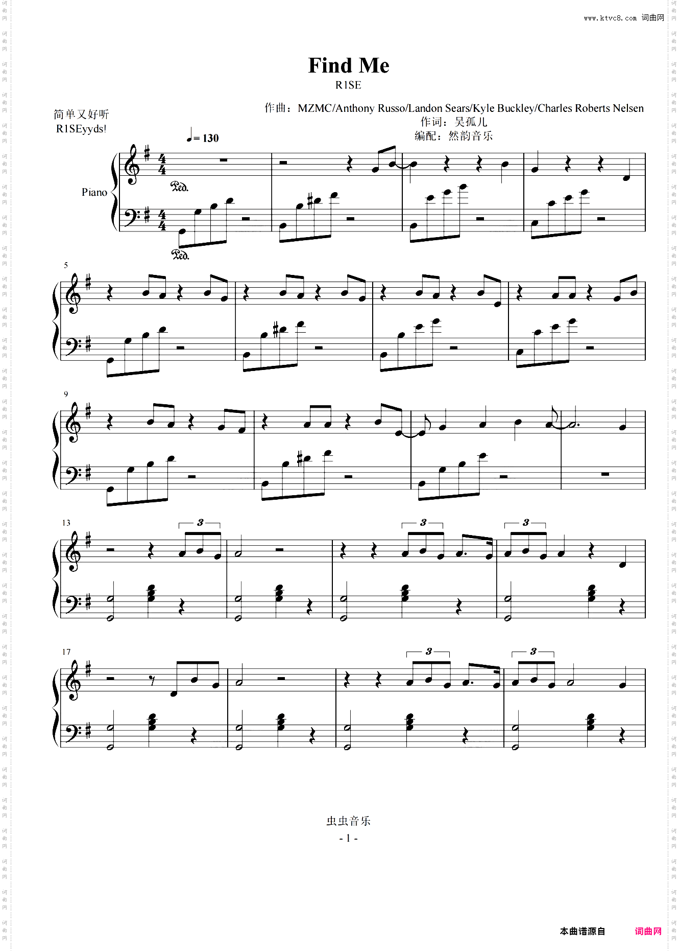 R1SE-Find Me 钢琴唯美还原【然韵音乐编配】