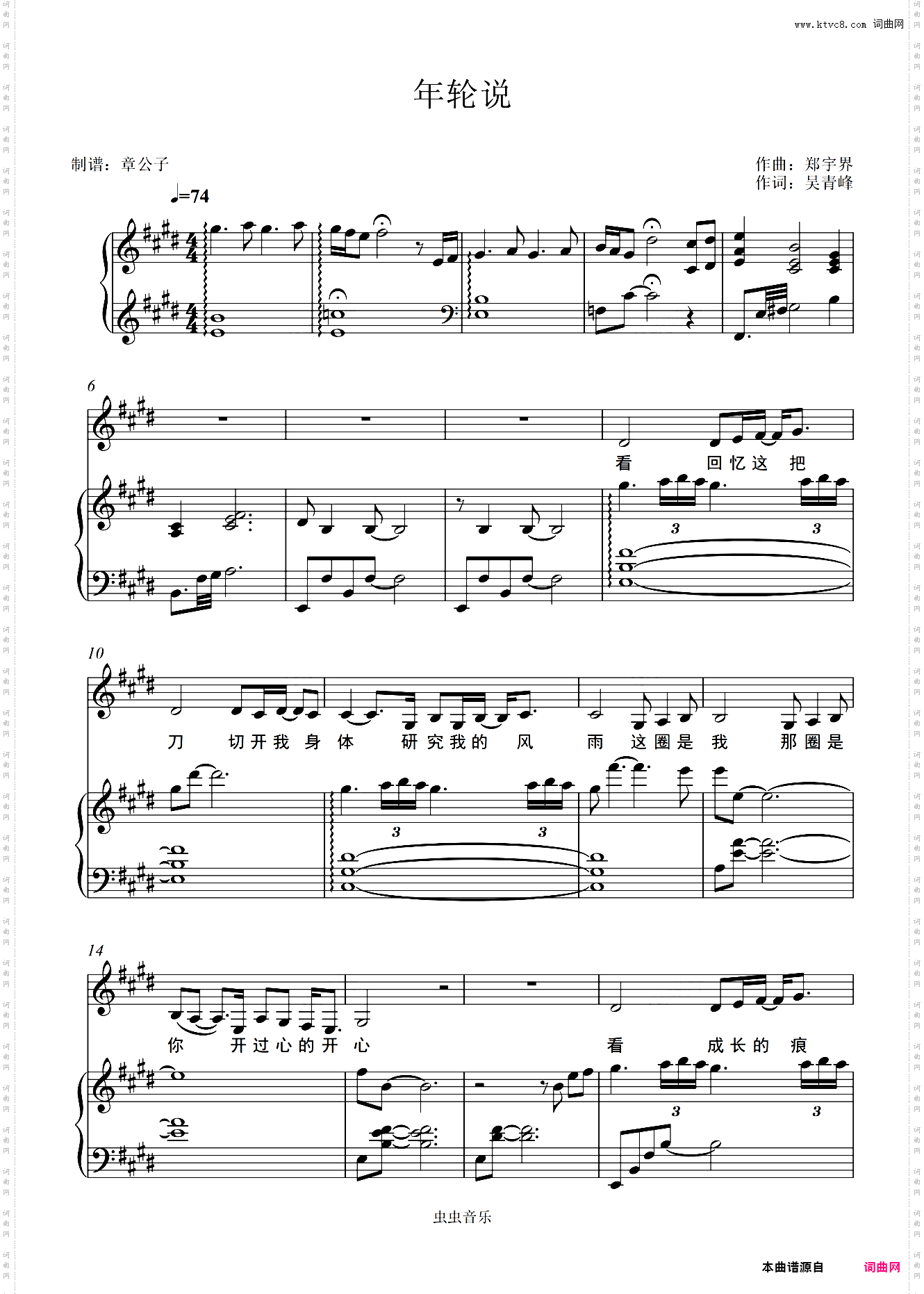 年轮说 - 杨丞琳 完美弹唱伴奏谱E调